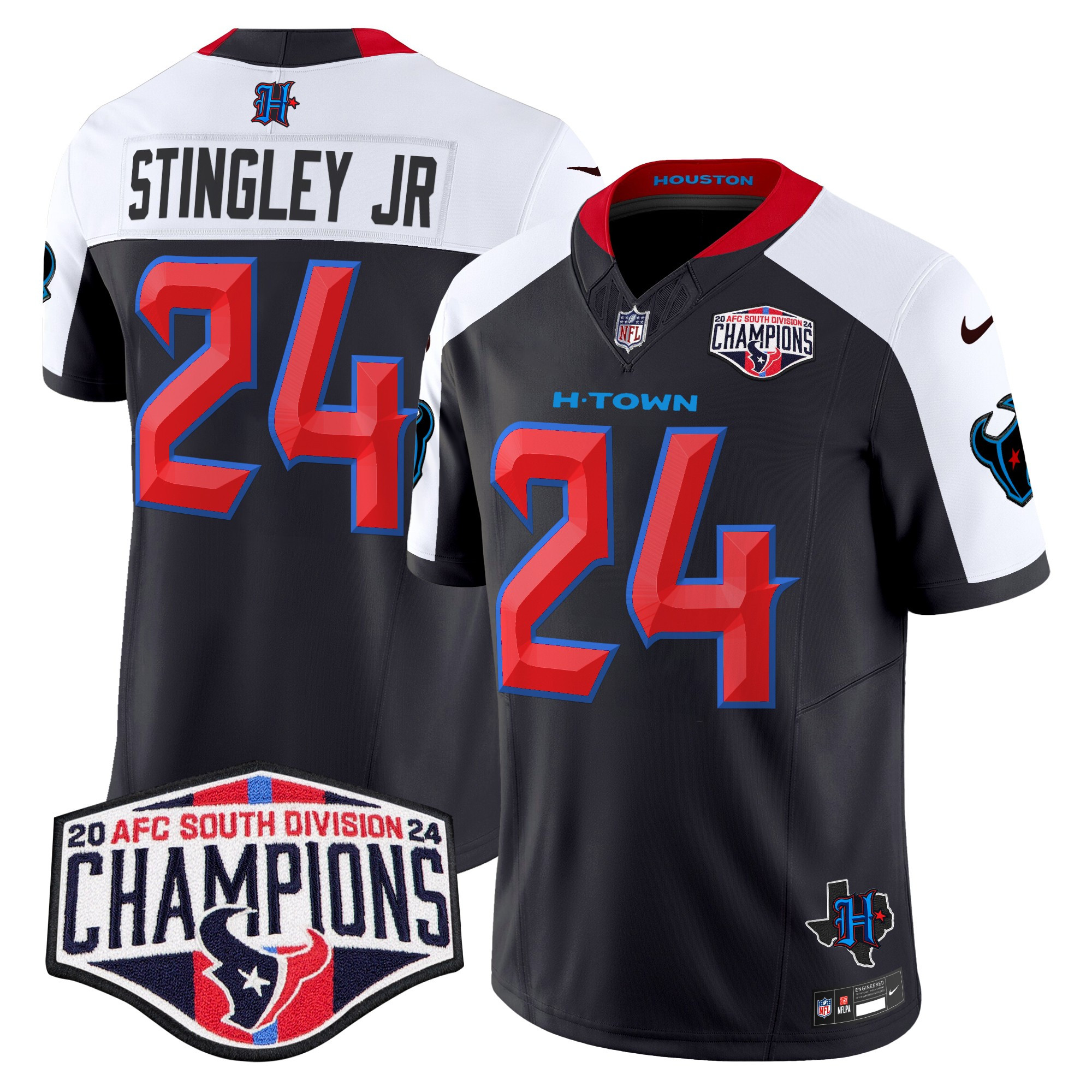Men's Derek Stingley Jr. Houston Texans 2024 AFC South Division Champions Patch Vapor Limited Navy Alternate Jersey - All Stitched