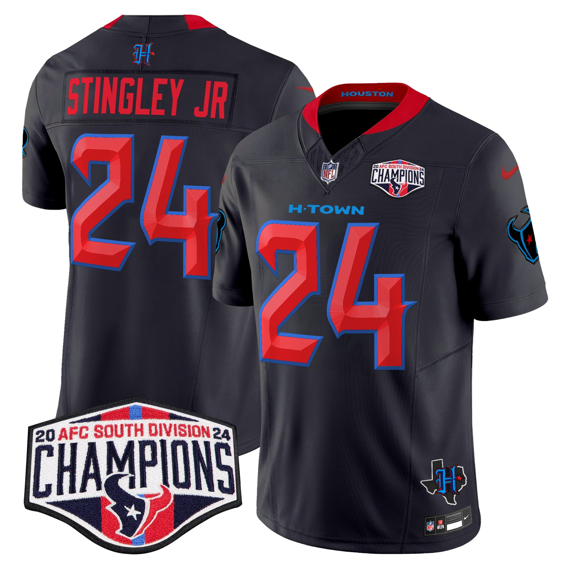Men's Derek Stingley Jr. Houston Texans 2024 AFC South Division Champions Patch Vapor Limited Navy Limited Jersey - All Stitched