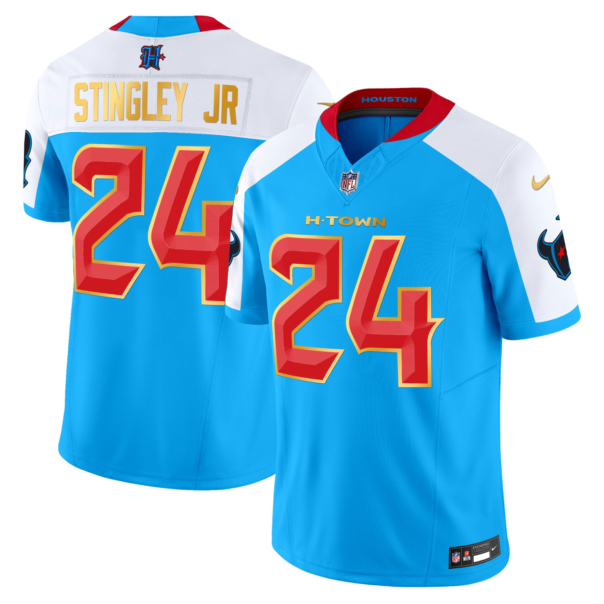Men's Derek Stingley Jr. Houston Texans 2024 Gold Trim Vapor Limited Blue Alternate Jersey - All Stitched