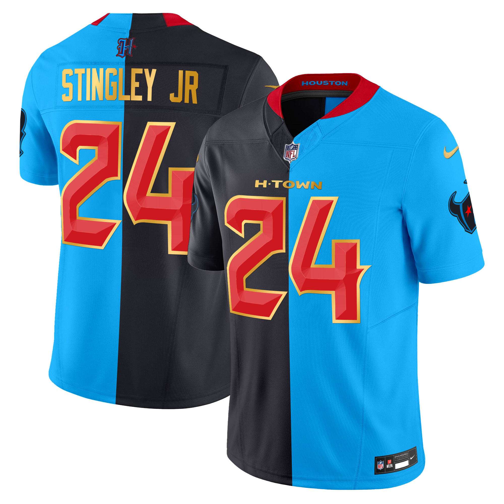 Men's Derek Stingley Jr. Houston Texans 2024 Gold Trim Vapor Limited Split Jersey - All Stitched