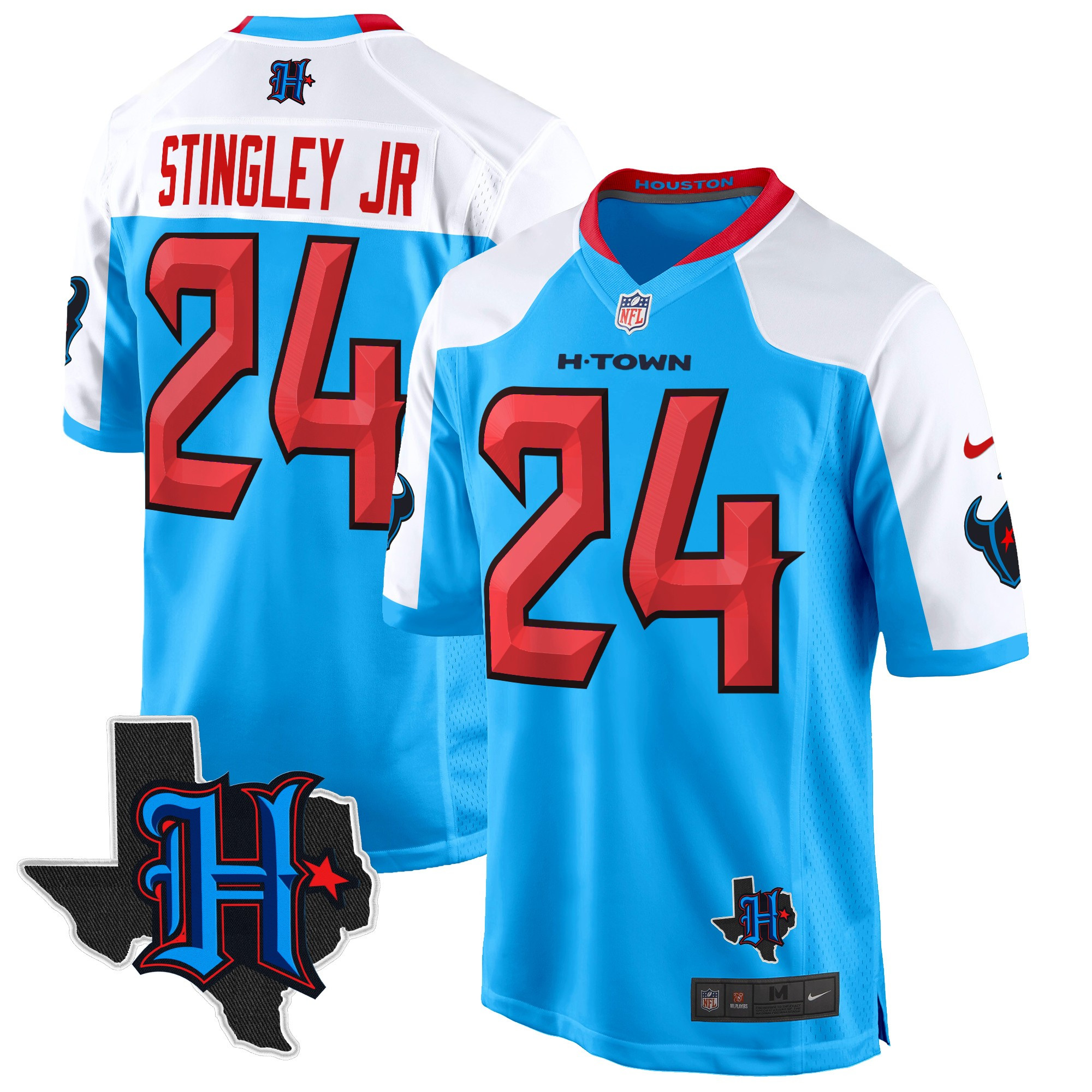 Men's Derek Stingley Jr. Houston Texans 2024 Texas Patch Game Blue Alternate Jersey - All Stitched