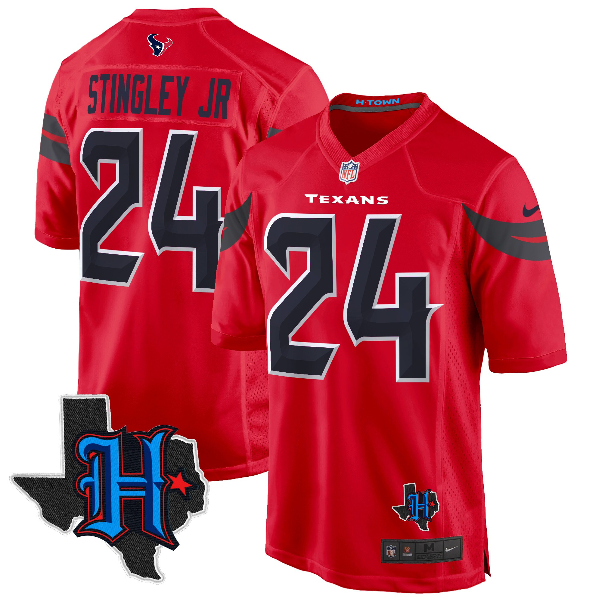 Men's Derek Stingley Jr. Houston Texans 2024 Texas Patch Game Red Jersey - All Stitched