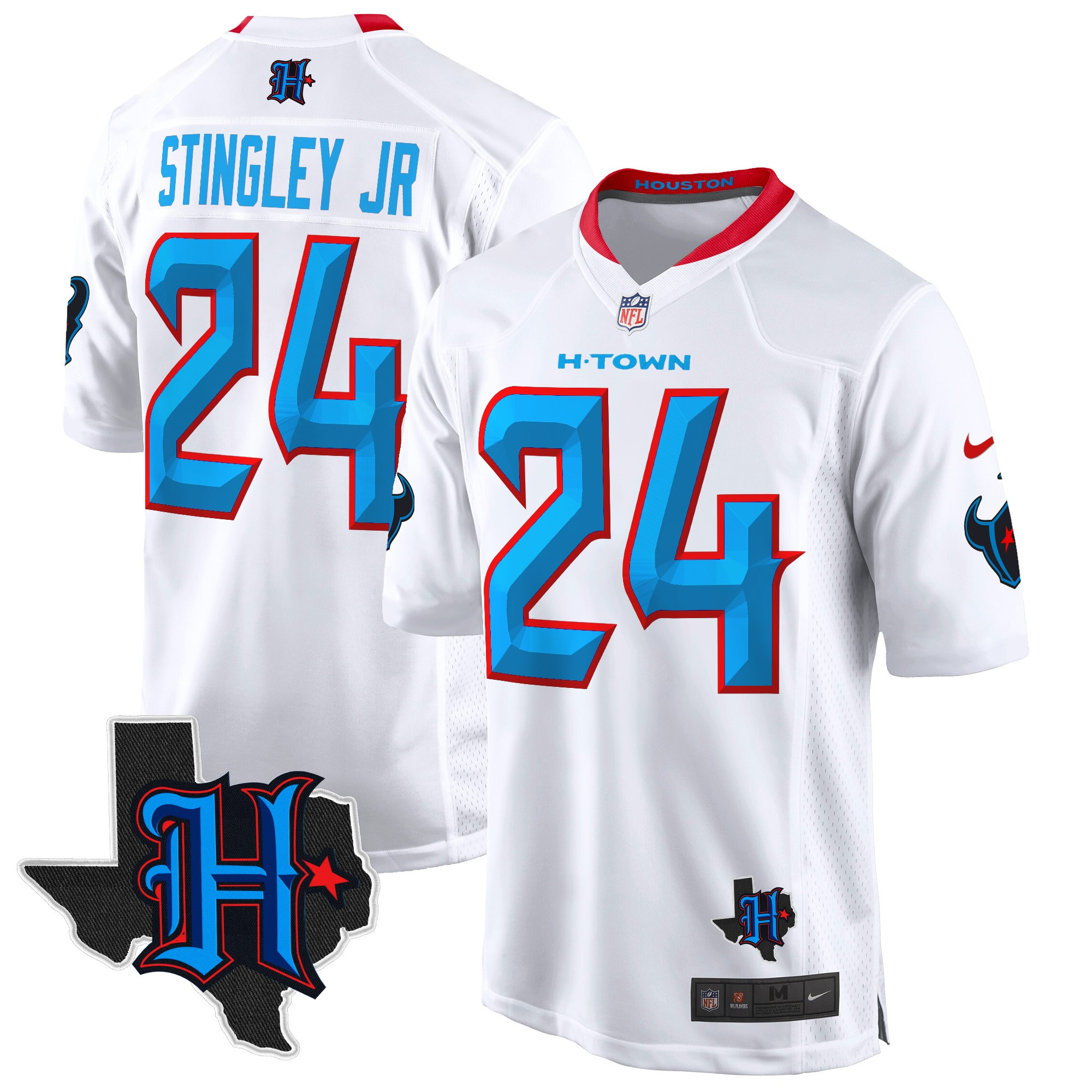 Men's Derek Stingley Jr. Houston Texans 2024 Texas Patch Game White Jersey - All Stitched