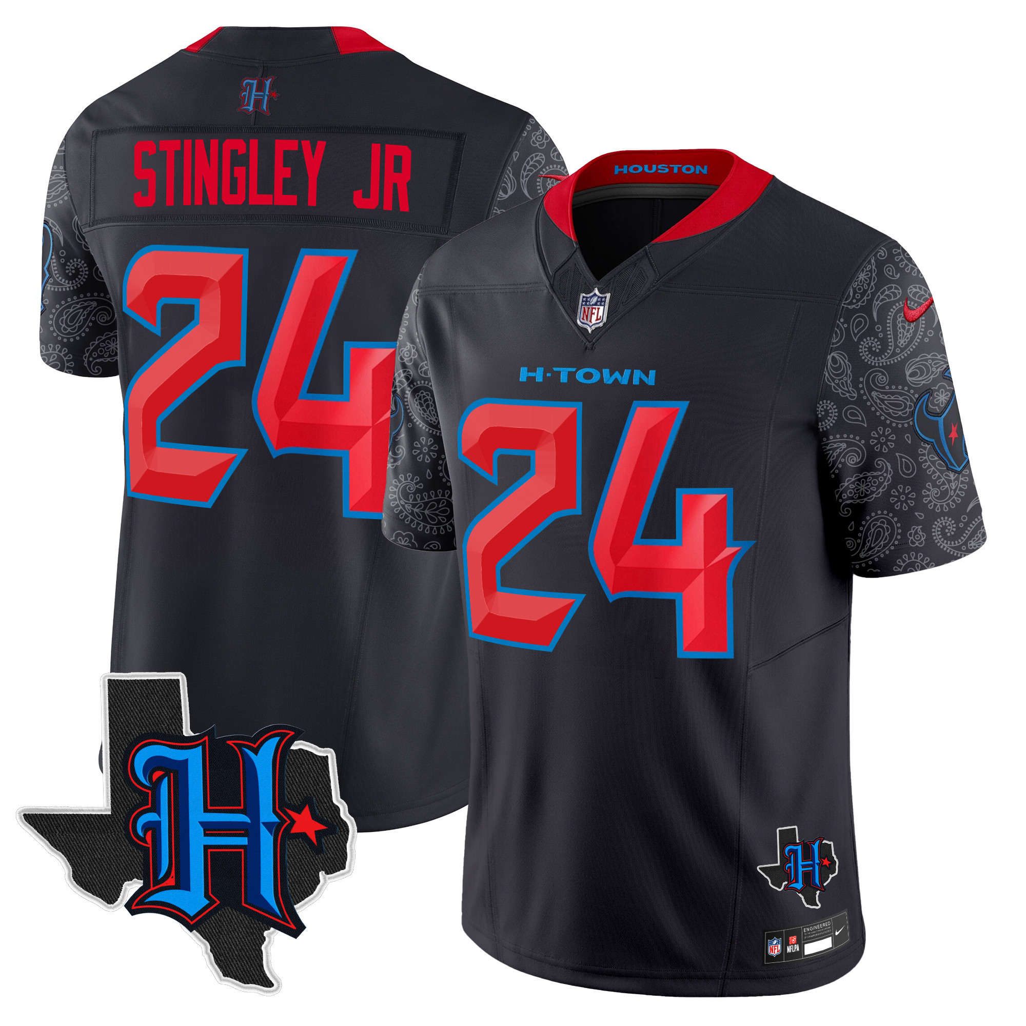 Men's Derek Stingley Jr. Houston Texans 2024 Texas Patch Vapor Limited Navy Limited Jersey V4 - All Stitched