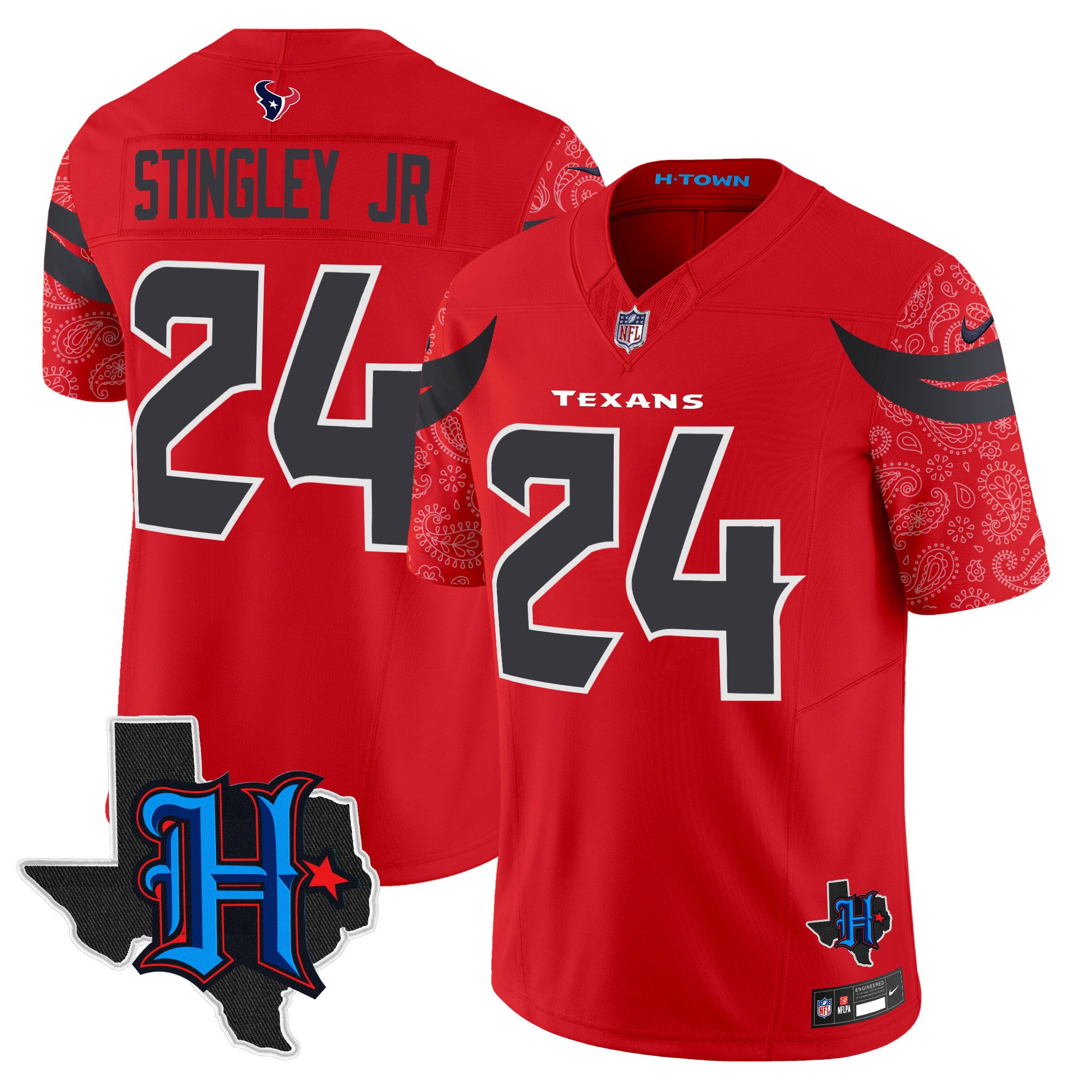 Men's Derek Stingley Jr. Houston Texans 2024 Texas Patch Vapor Limited Red Jersey V4 - All Stitched