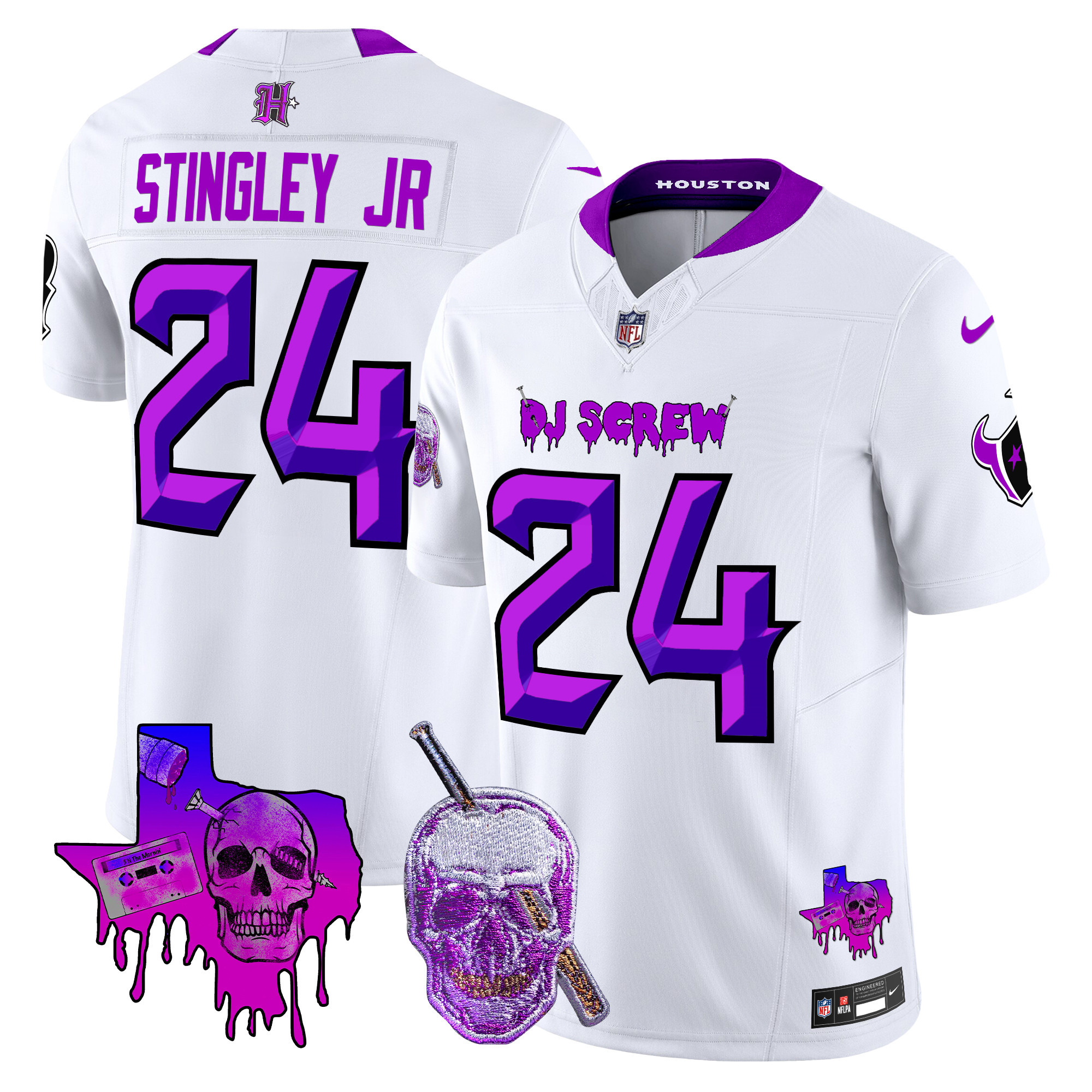 Men's Derek Stingley Jr. Houston Texans DJ Screw Vapor Limited White Jersey - All Stitched