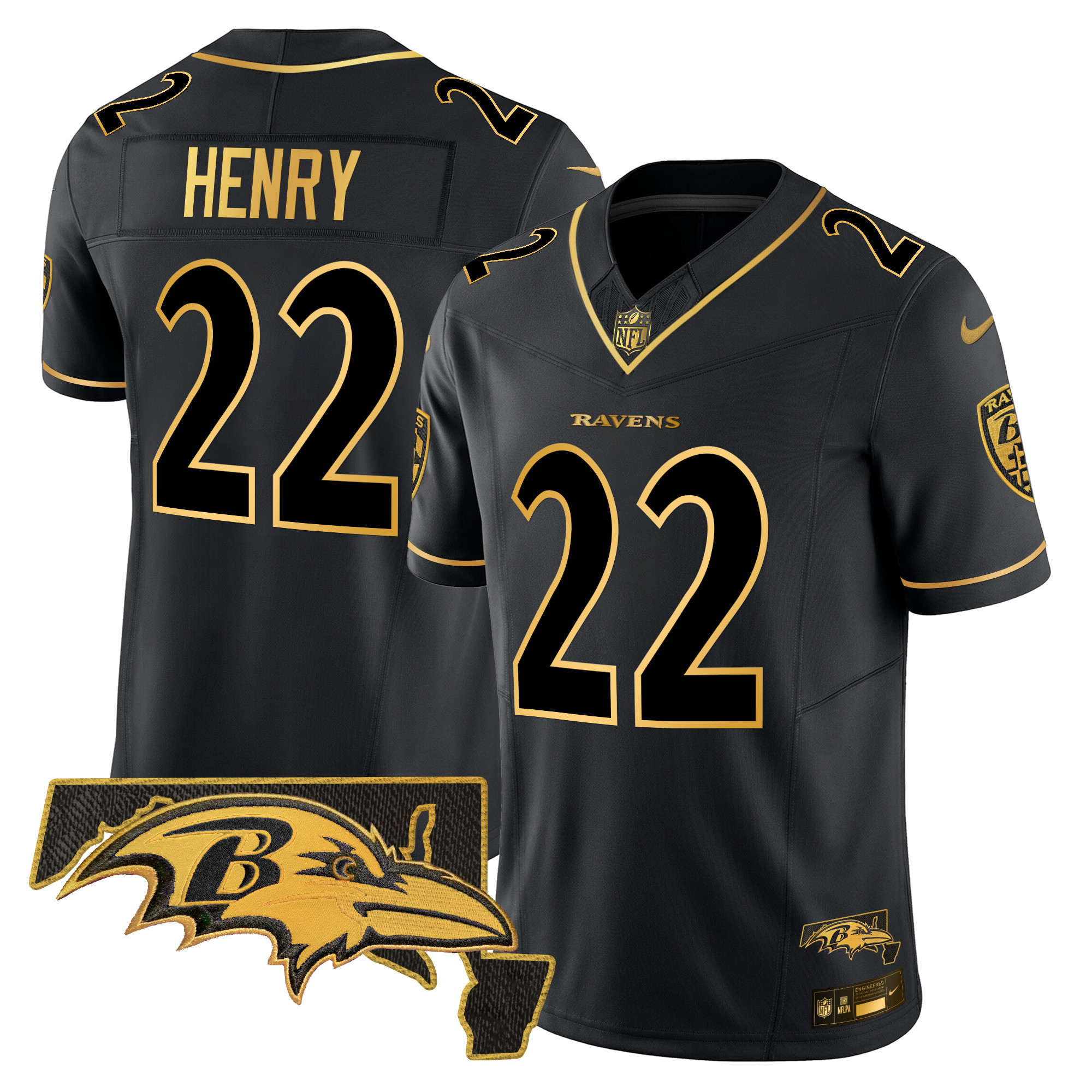 Men's Derrick Henry Baltimore Ravens 2024 Gold Vapor Limited Black Gold Jersey - All Stitched