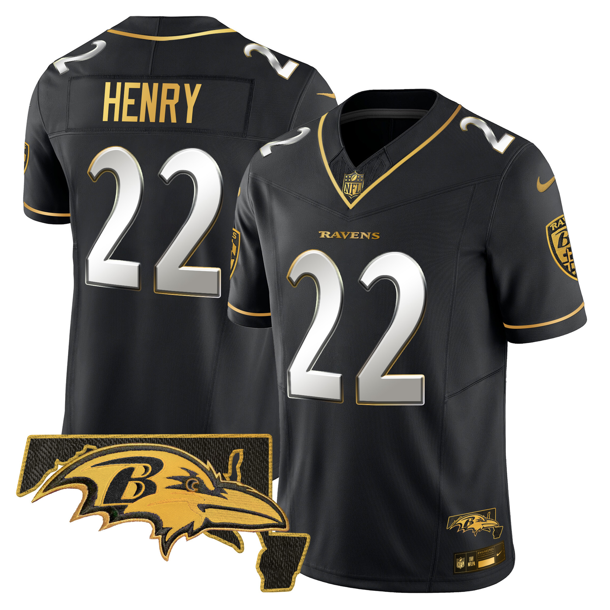 Men's Derrick Henry Baltimore Ravens 2024 Gold Vapor Limited Black Limited Jersey - All Stitched
