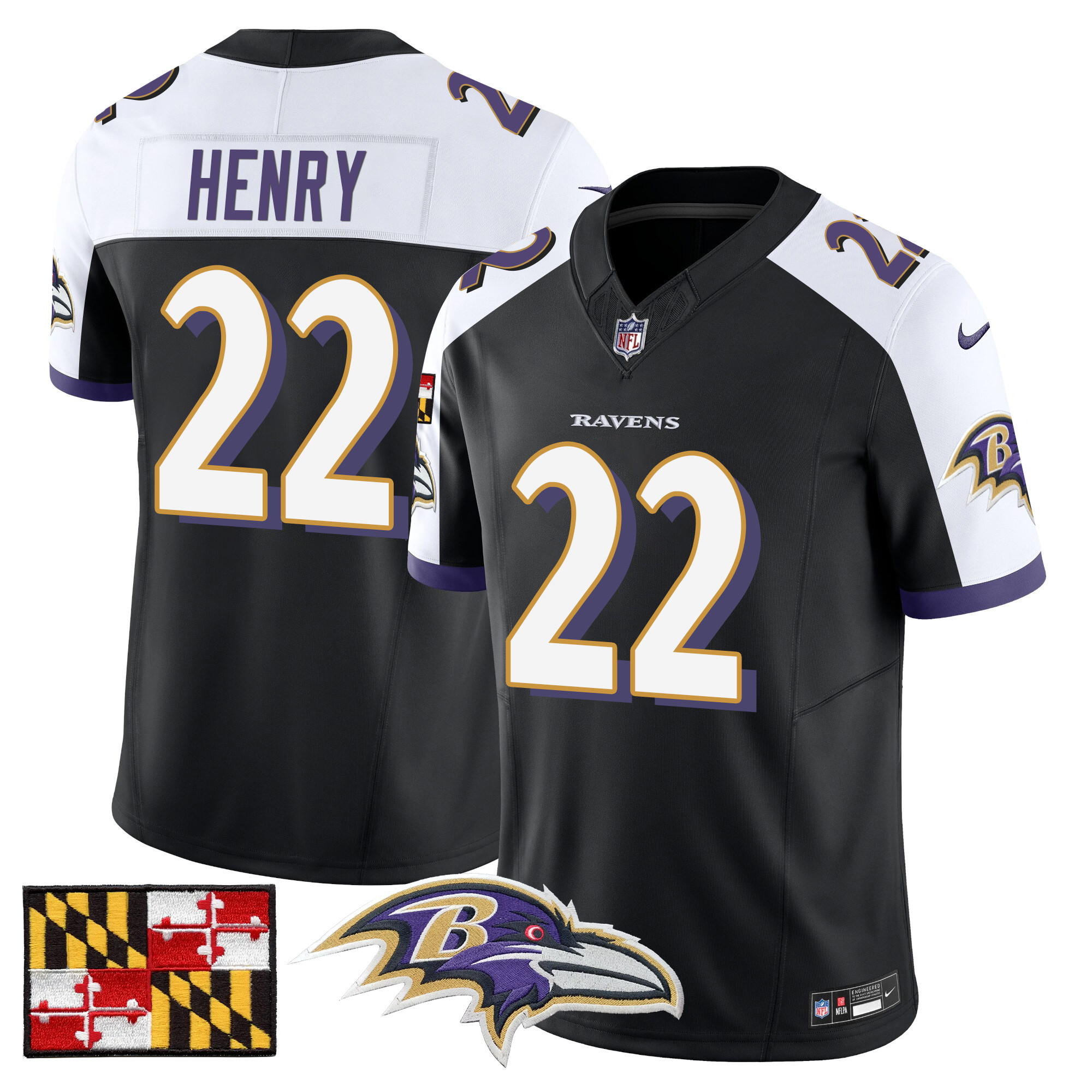 Men's Derrick Henry Baltimore Ravens 2024 Maryland Flag Vapor Limited Black Alternate Jersey - All Stitched