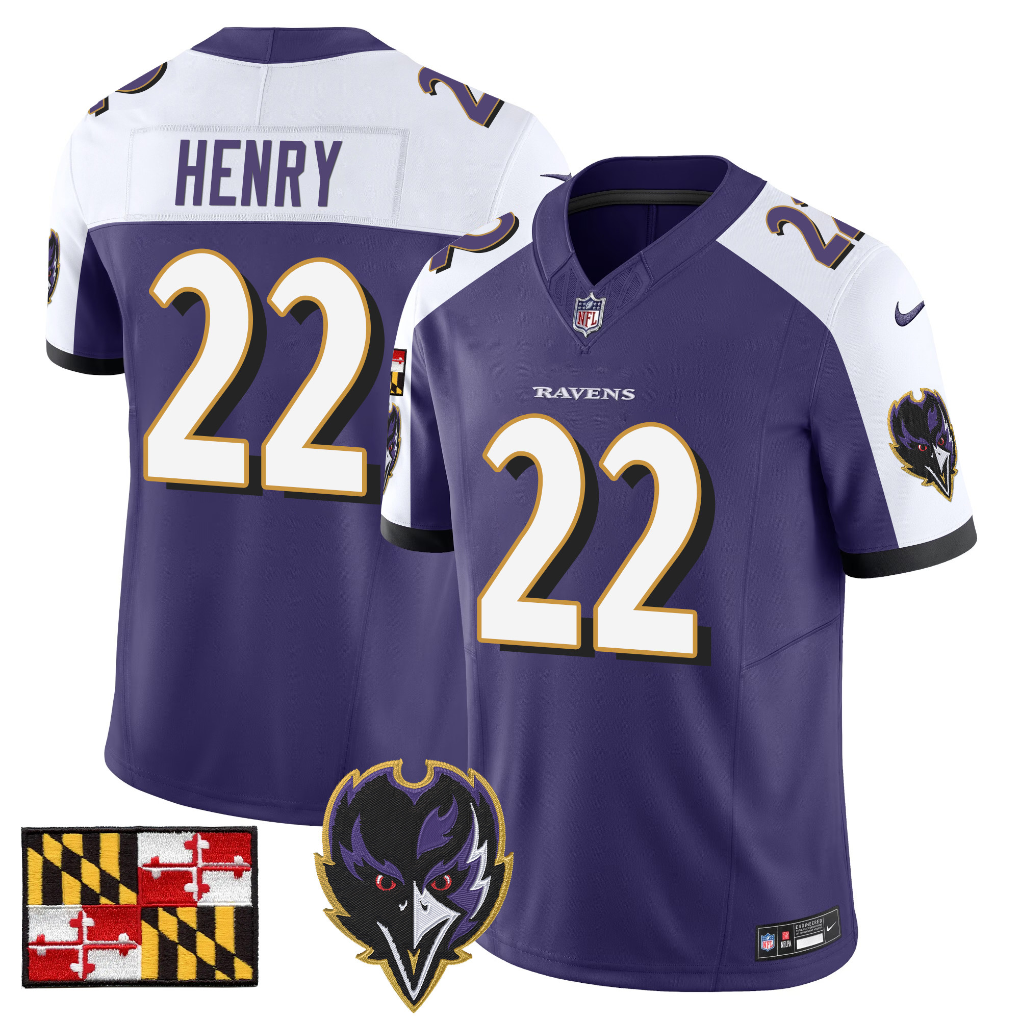 Men's Derrick Henry Baltimore Ravens 2024 Maryland Flag Vapor Limited Purple Alternate Jersey - All Stitched