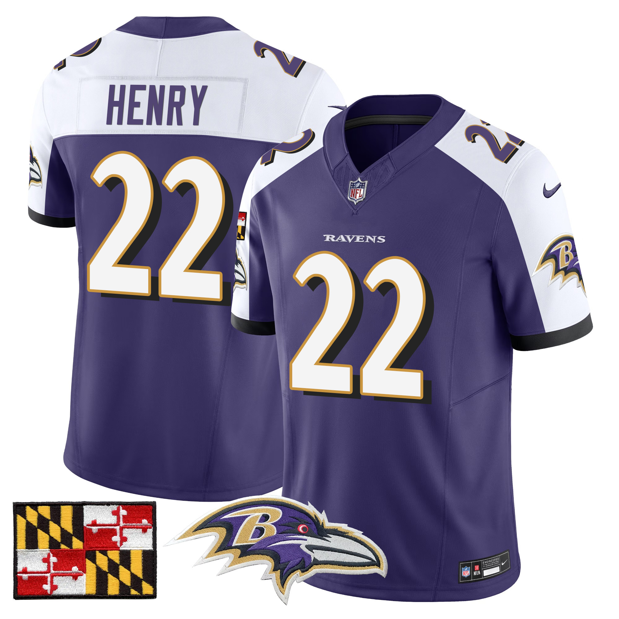 Men's Derrick Henry Baltimore Ravens 2024 Maryland Flag Vapor Limited Purple Alternate Jersey - All Stitched