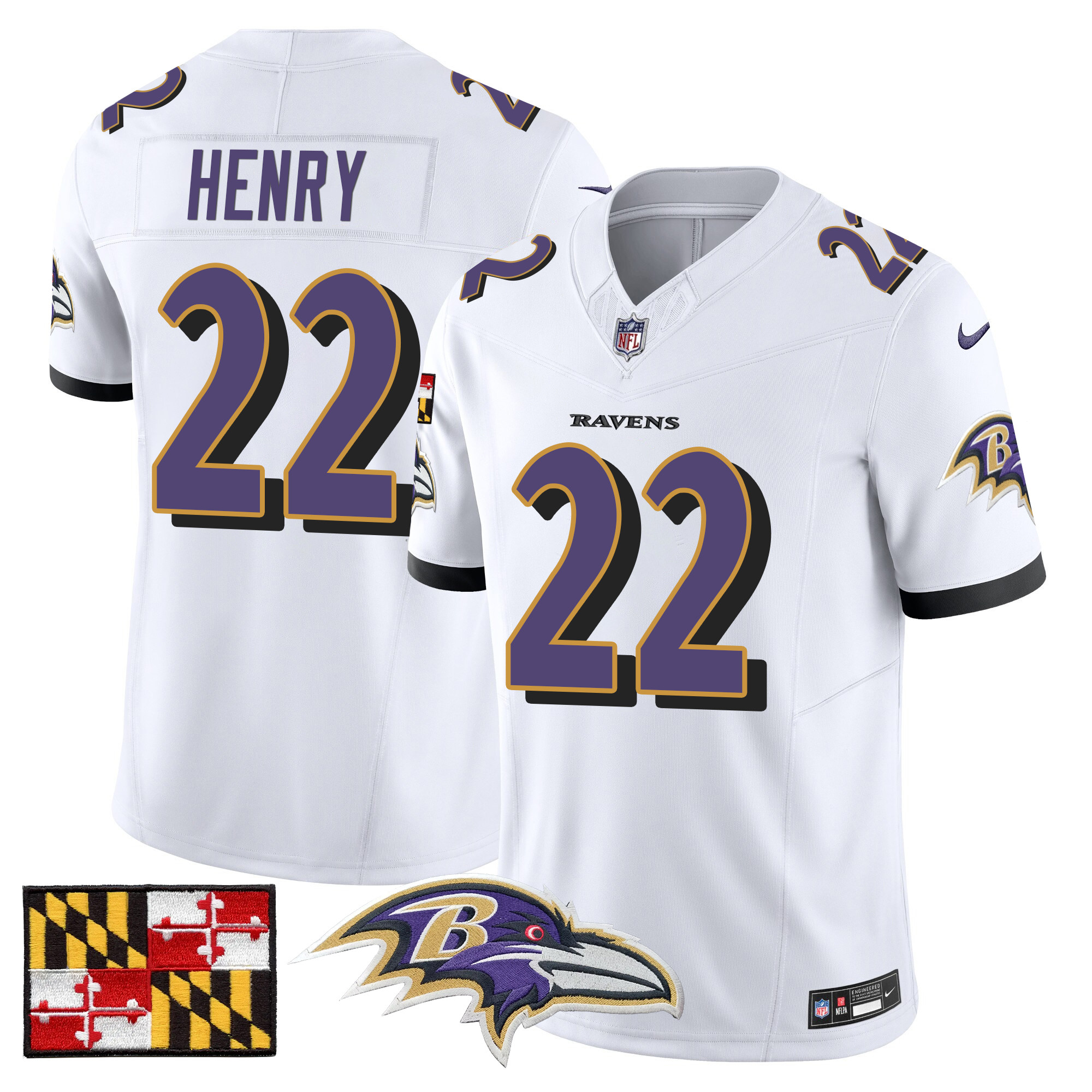 Men's Derrick Henry Baltimore Ravens 2024 Maryland Flag Vapor Limited White Jersey - All Stitched