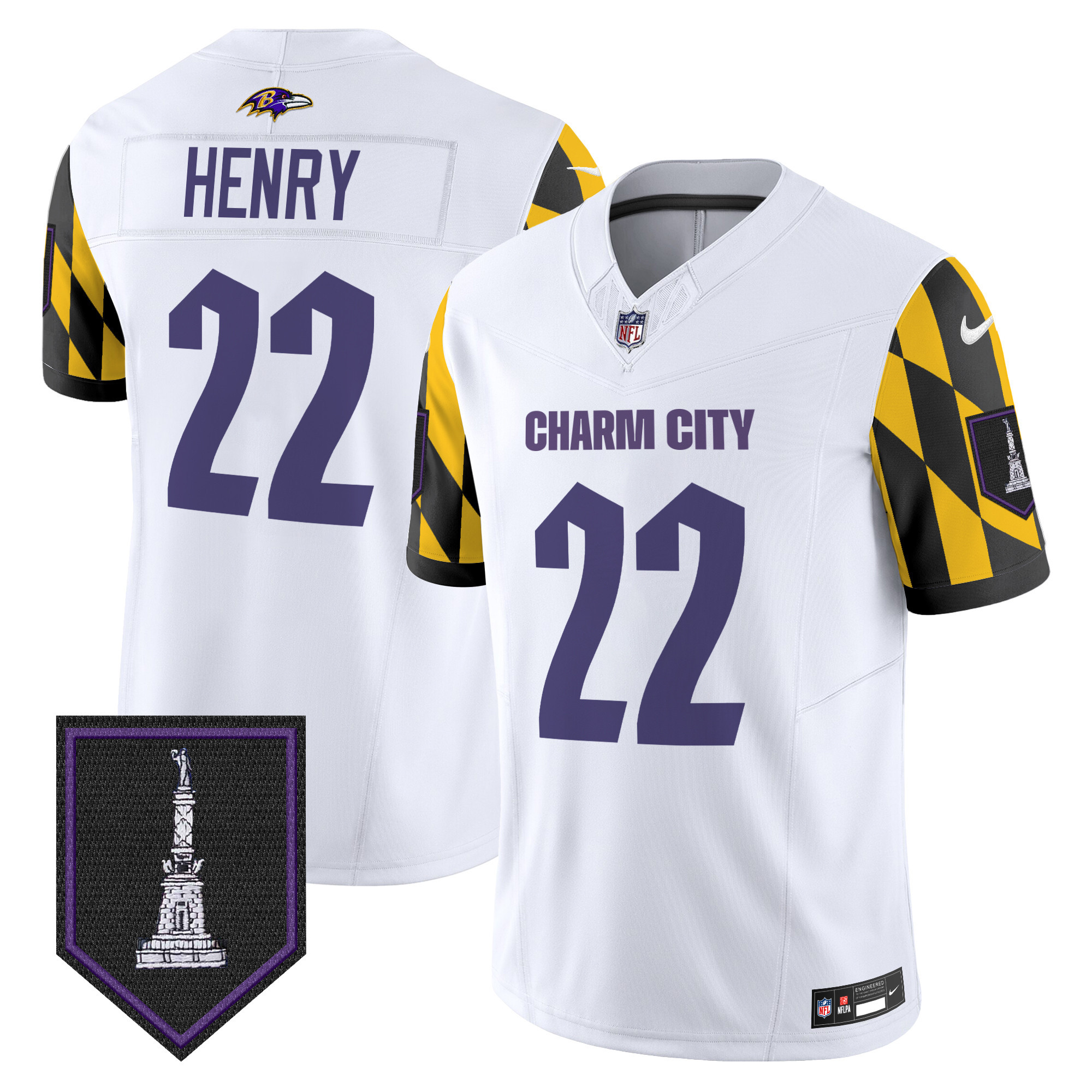 Men's Derrick Henry Baltimore Ravens City Edition Patch Vapor Limited White Jersey - All Stitched