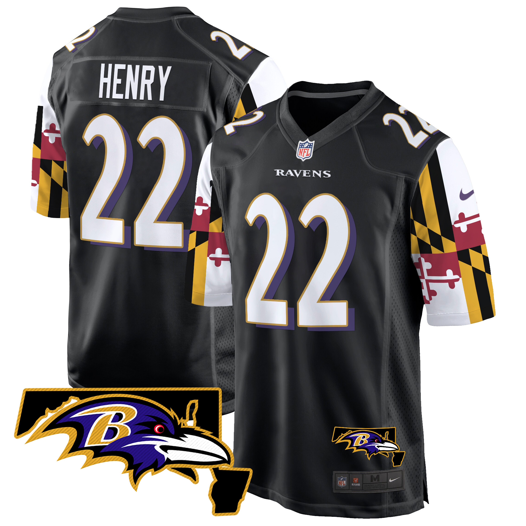 Men's Derrick Henry Baltimore Ravens Maryland Flag Game Black Jersey - All Stitched