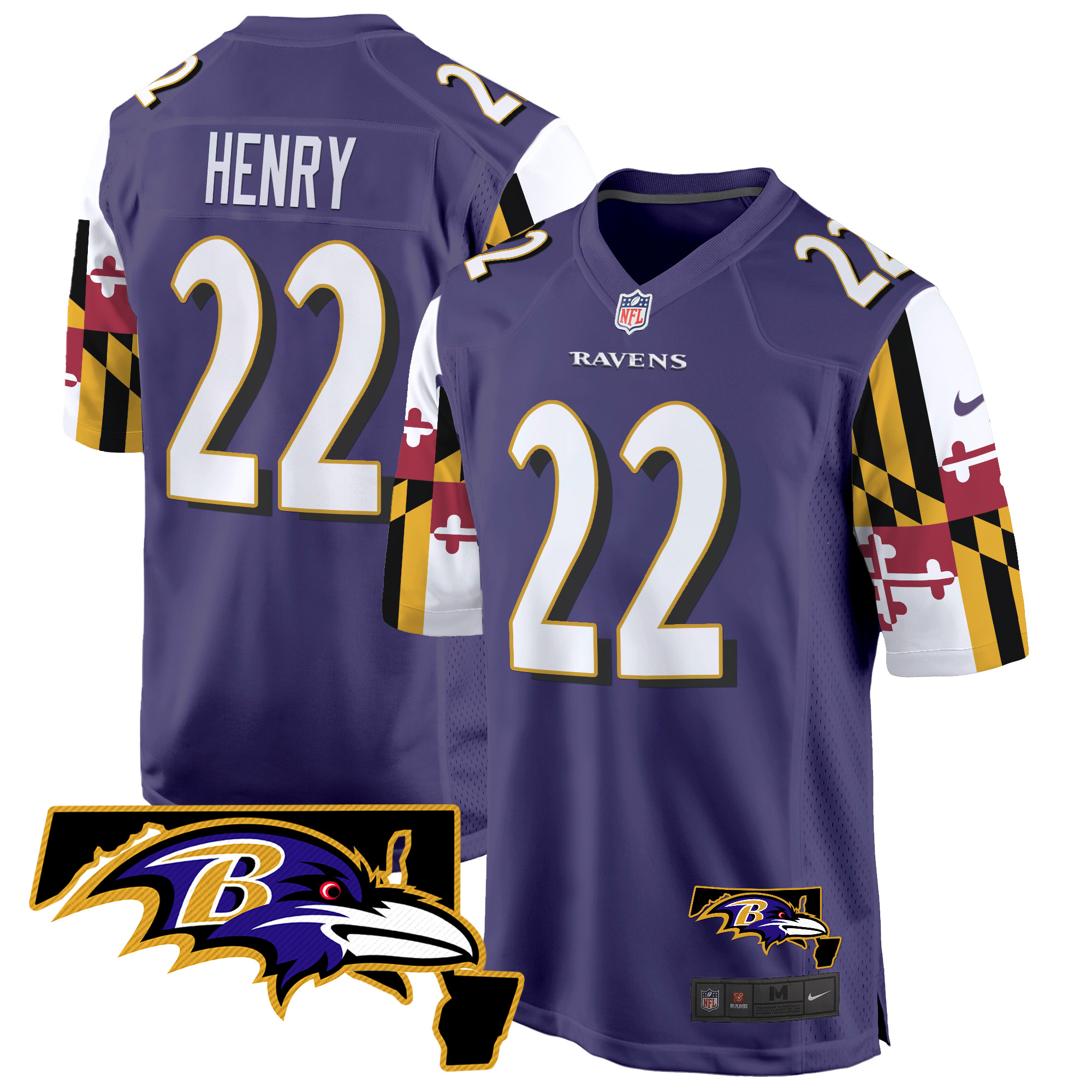 Men's Derrick Henry Baltimore Ravens Maryland Flag Game Purple Jersey - All Stitched