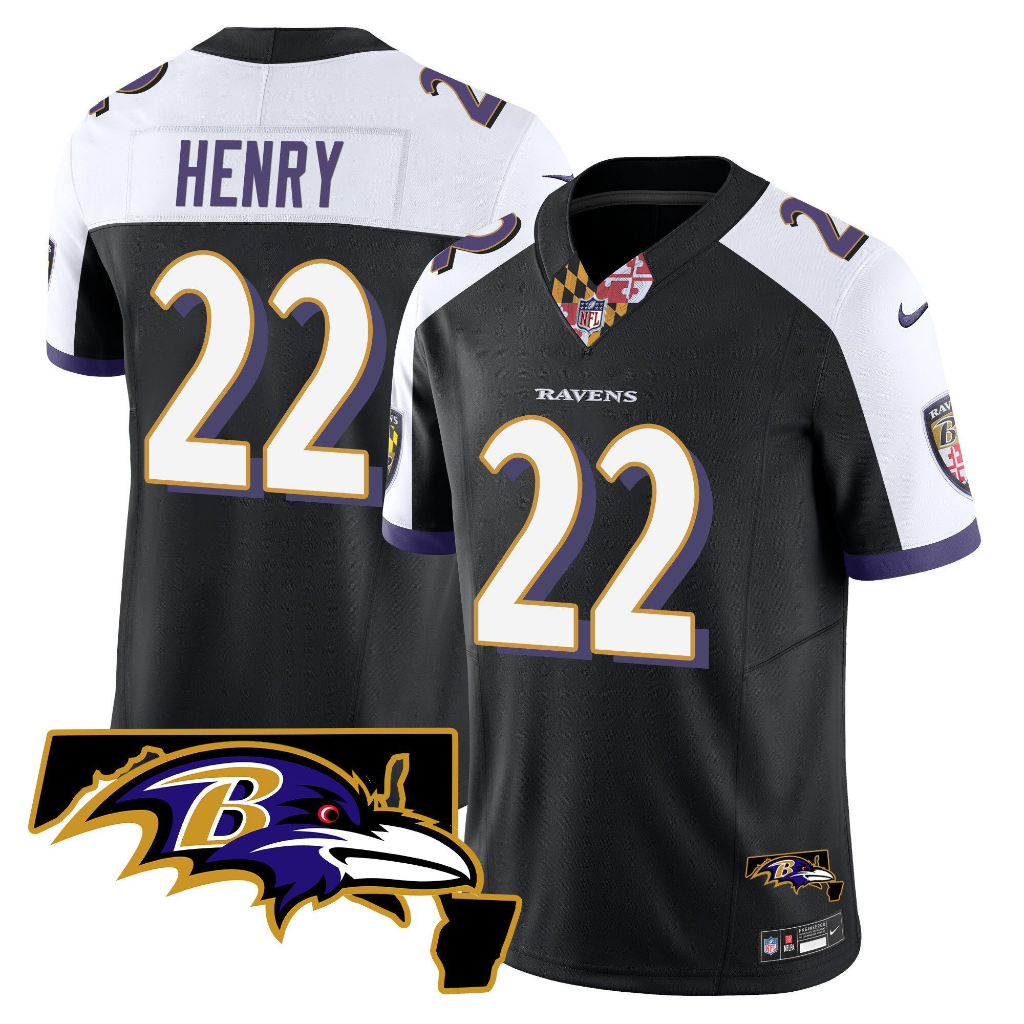 Men's Derrick Henry Baltimore Ravens Maryland Patch Vapor Limited Black Alternate Jersey - All Stitched