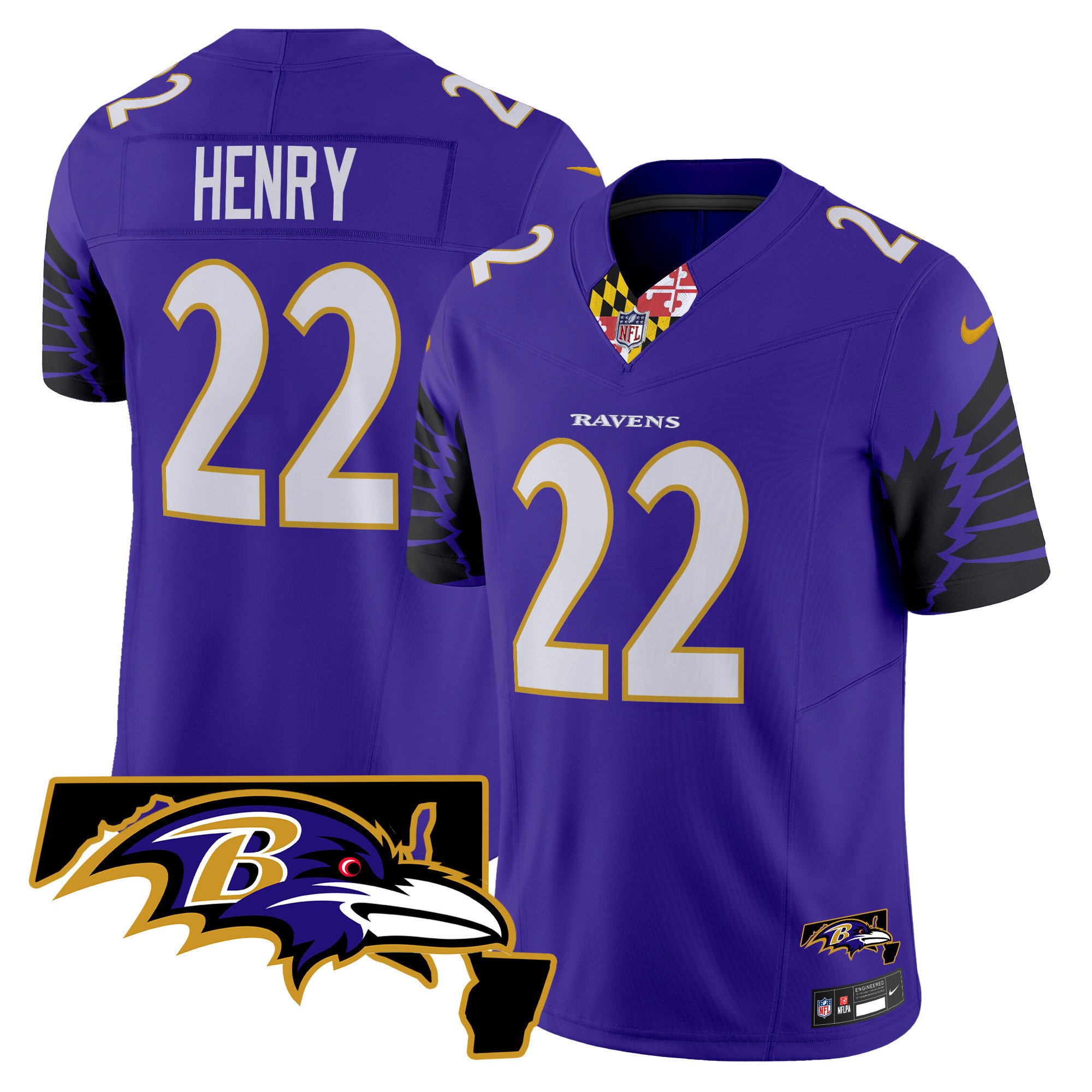 Men's Derrick Henry Baltimore Ravens Maryland Patch Vapor Limited Purple Jersey V2 - All Stitched