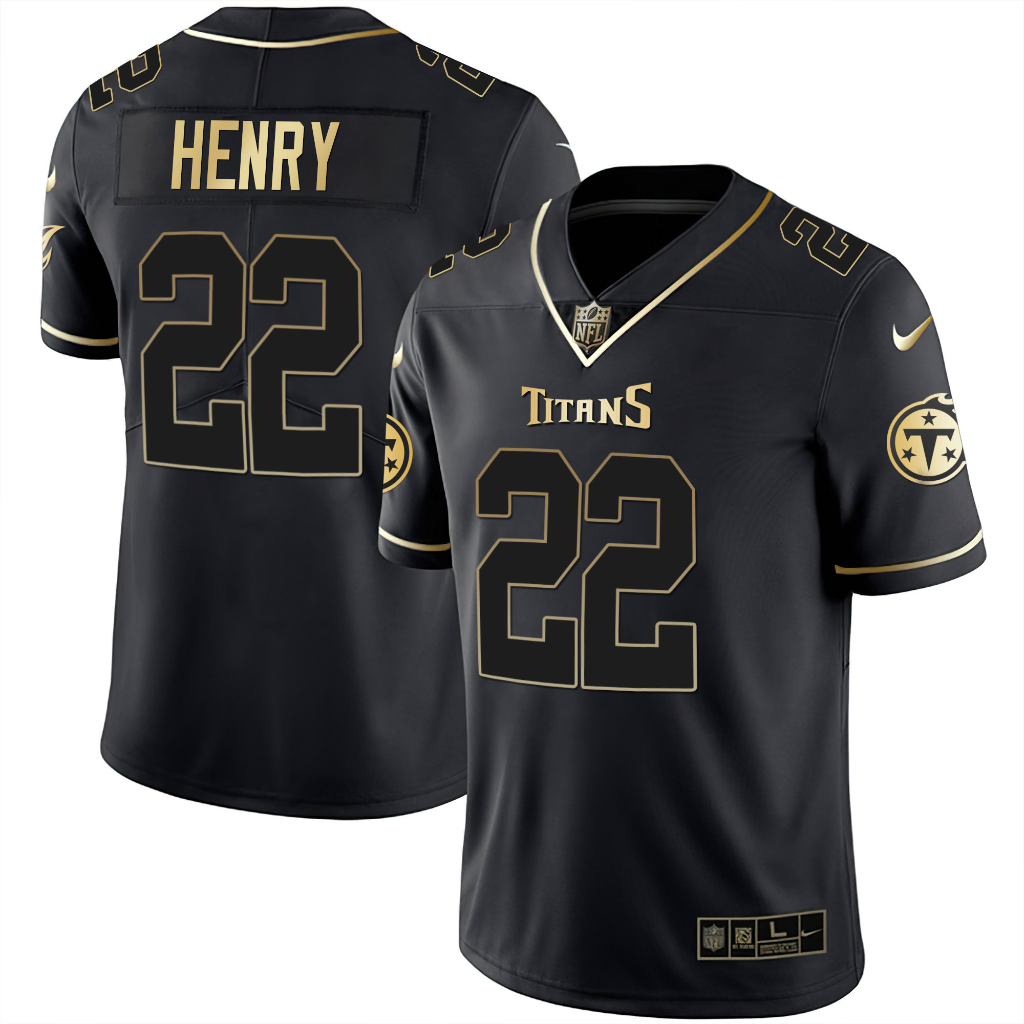 Men's Derrick Henry Tennessee Titans White Gold & Black Gold Black Gold Jersey - All Stitched
