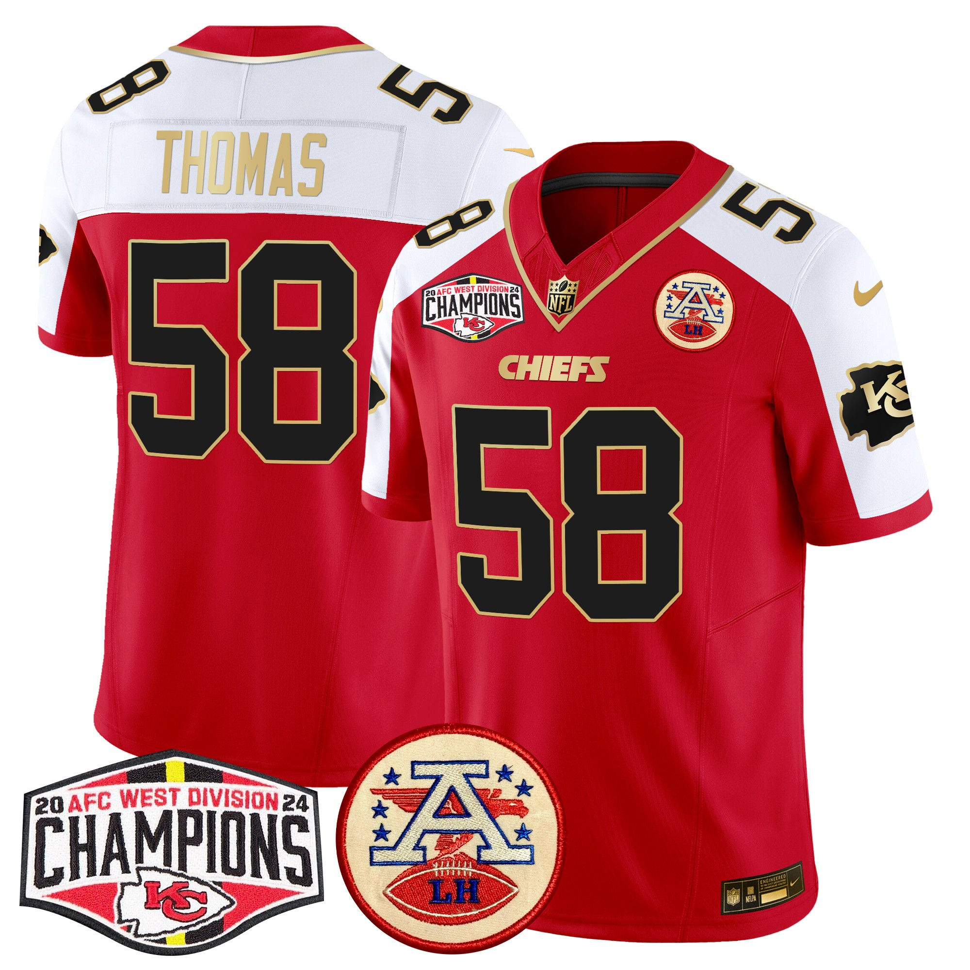 Men's Derrick Thomas Kansas City Chiefs 2024 AFC West Division Champions Patch Vapor Limited Red Alternate Jersey - All Stitched