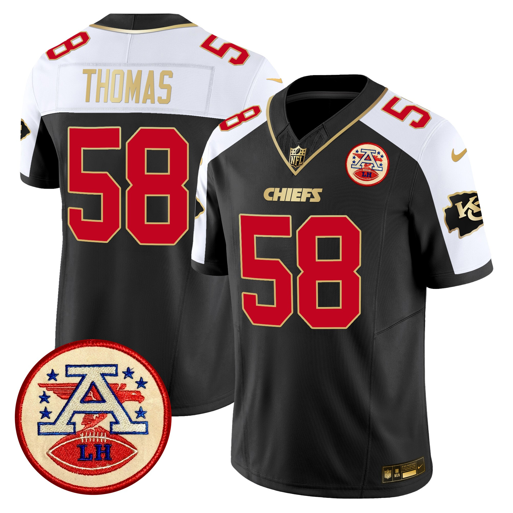 Men's Derrick Thomas Kansas City Chiefs 2024 Lamar Hunt Patch Vapor Limited Black Alternate Jersey - All Stitched