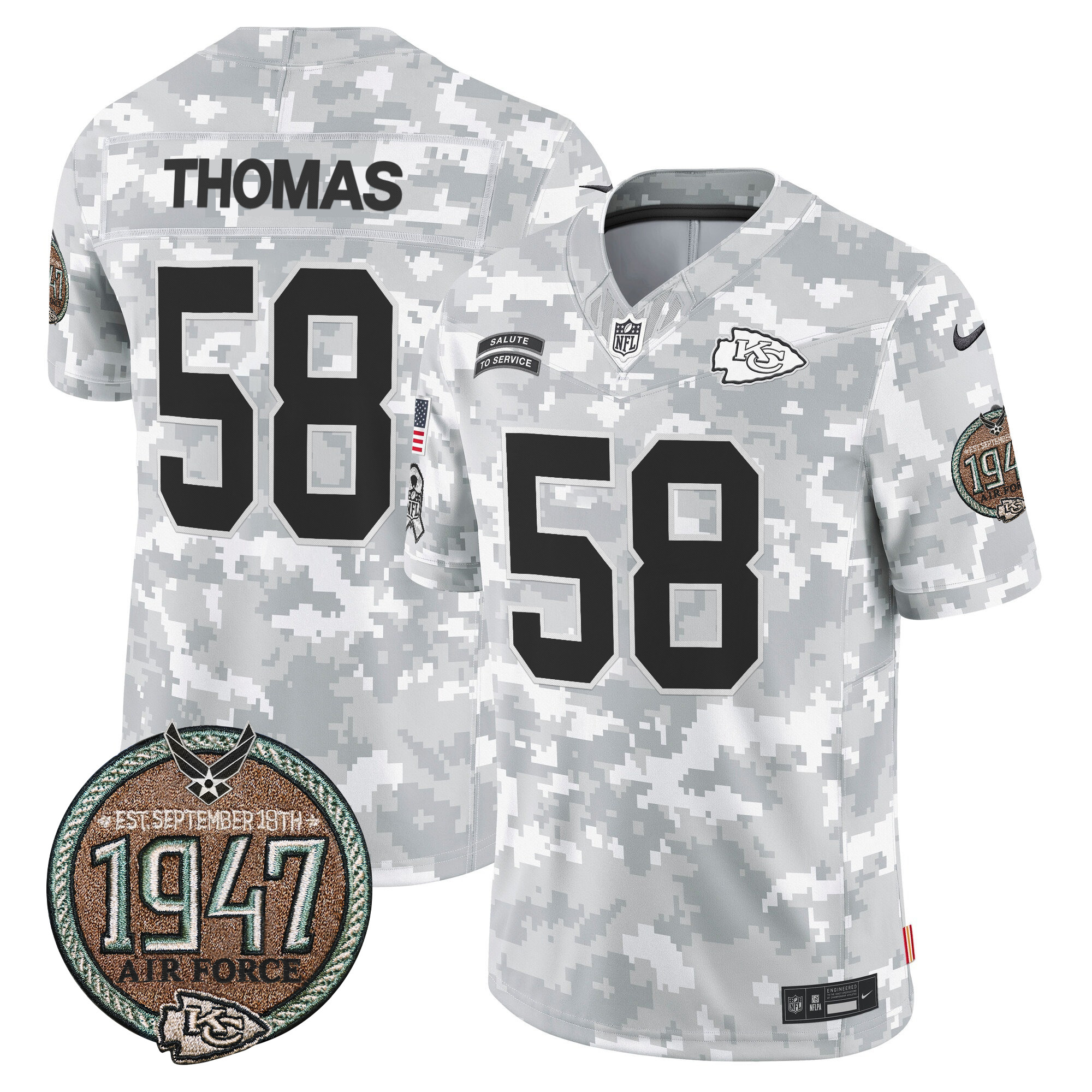 Men's Derrick Thomas Kansas City Chiefs 2024 Salute to Service Establishment Year Patch Vapor Limited Air Force Jersey - All Stitched