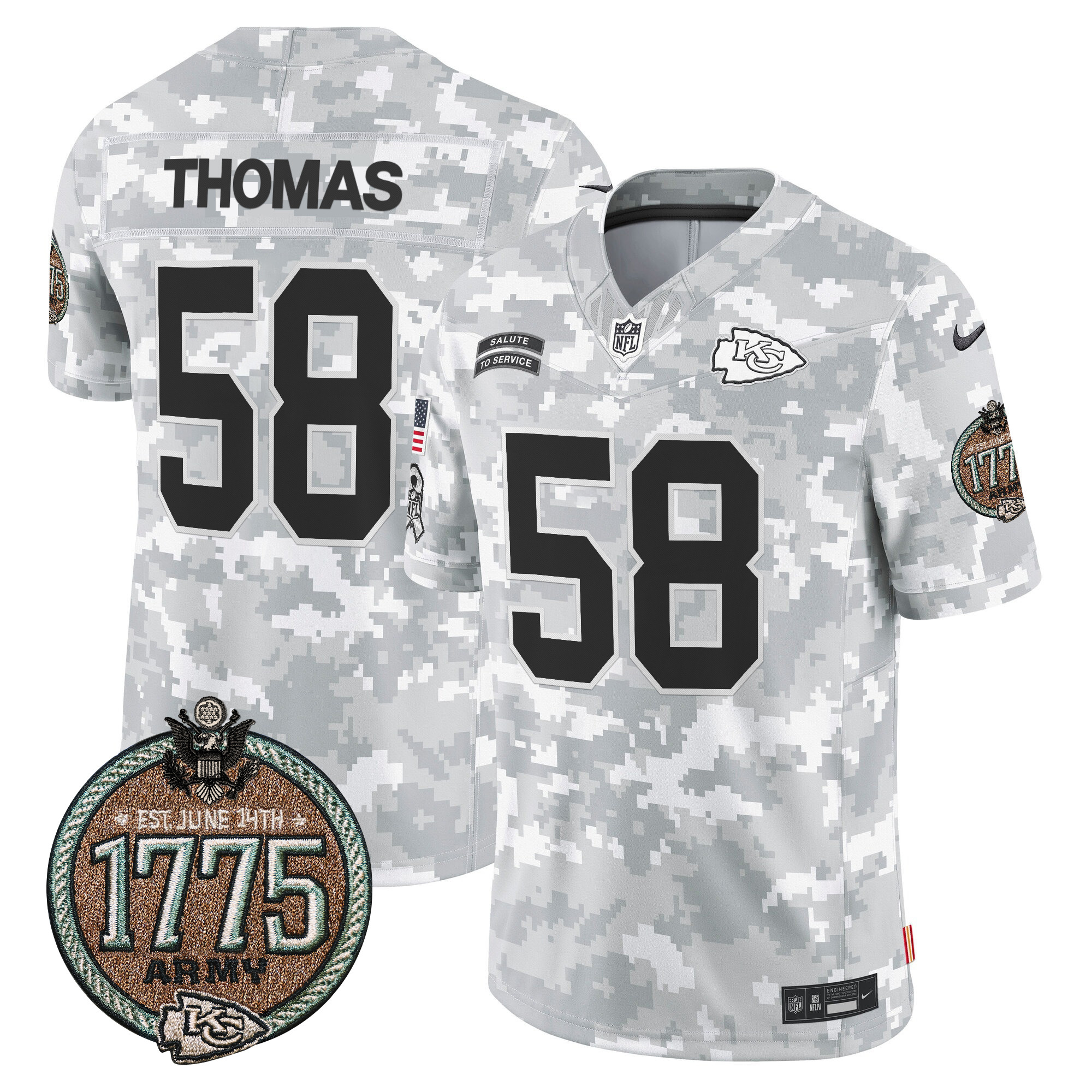Men's Derrick Thomas Kansas City Chiefs 2024 Salute to Service Establishment Year Patch Vapor Limited Army Jersey - All Stitched