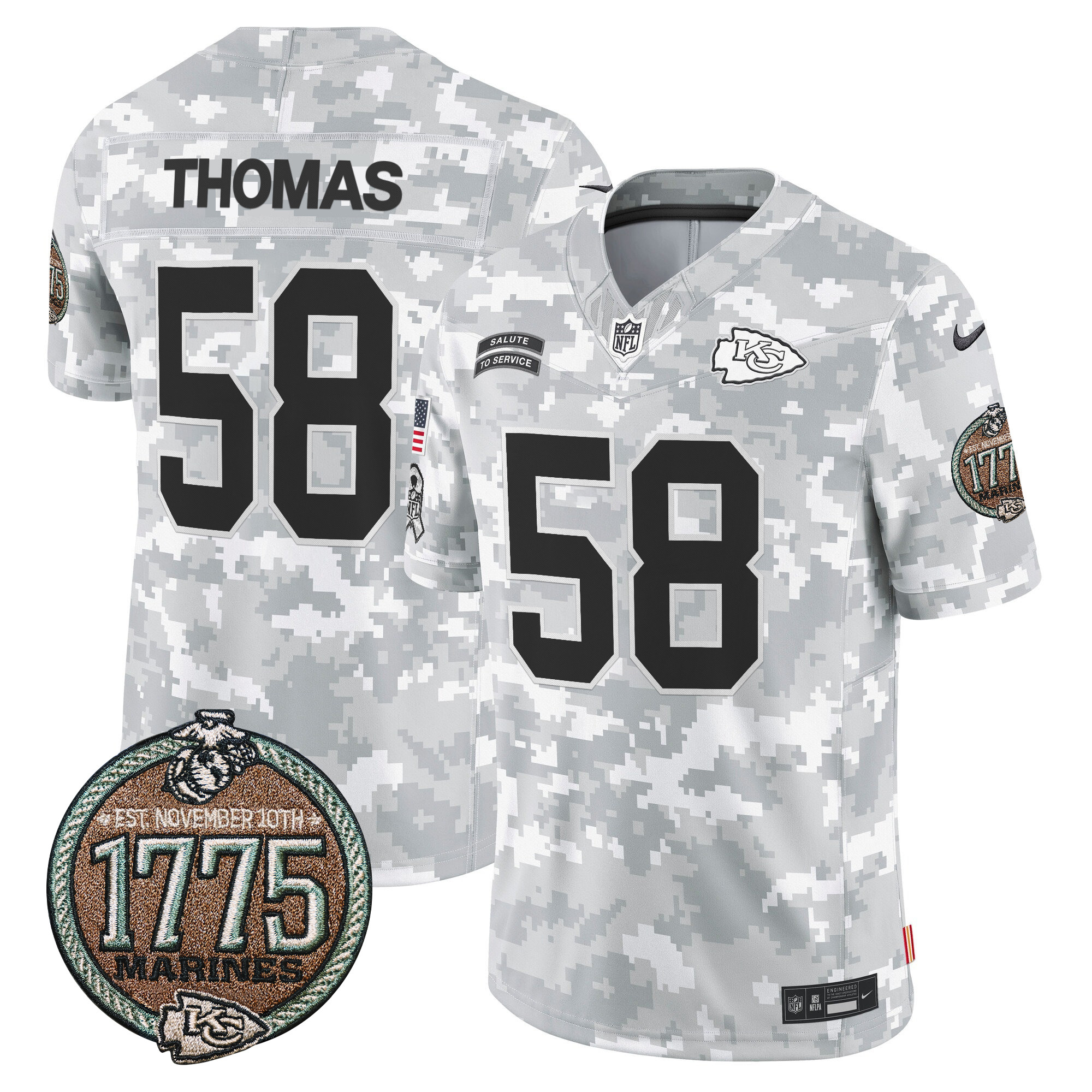 Men's Derrick Thomas Kansas City Chiefs 2024 Salute to Service Establishment Year Patch Vapor Limited Marines Jersey - All Stitched