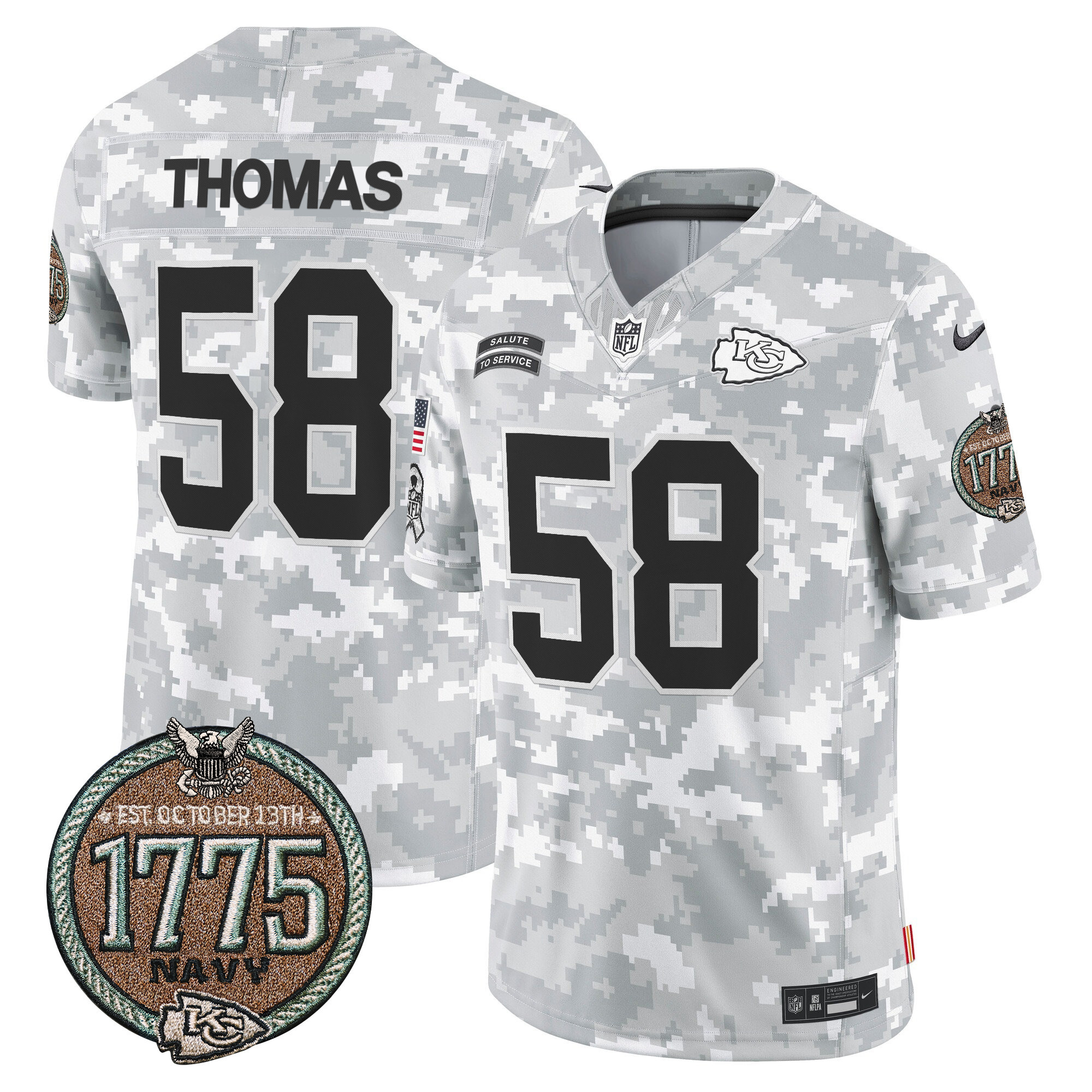Men's Derrick Thomas Kansas City Chiefs 2024 Salute to Service Establishment Year Patch Vapor Limited Navy Jersey - All Stitched
