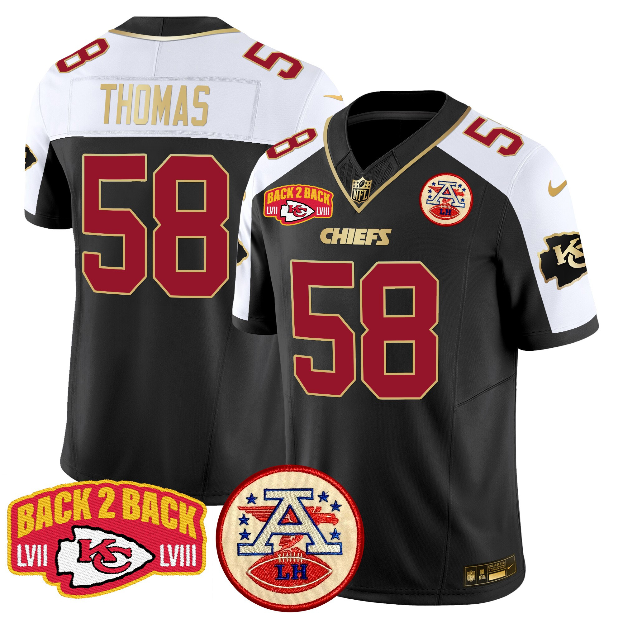 Men's Derrick Thomas Kansas City Chiefs Super Back 2 Back Patch Vapor Limited Black Alternate Jersey - All Stitched