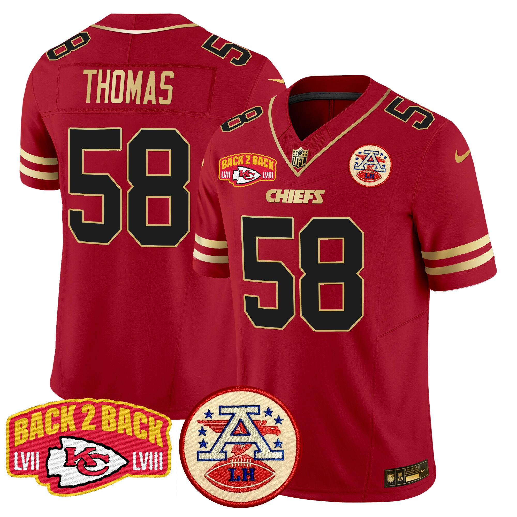 Men's Derrick Thomas Kansas City Chiefs Super Back 2 Back Patch Vapor Limited Black Red Jersey - All Stitched