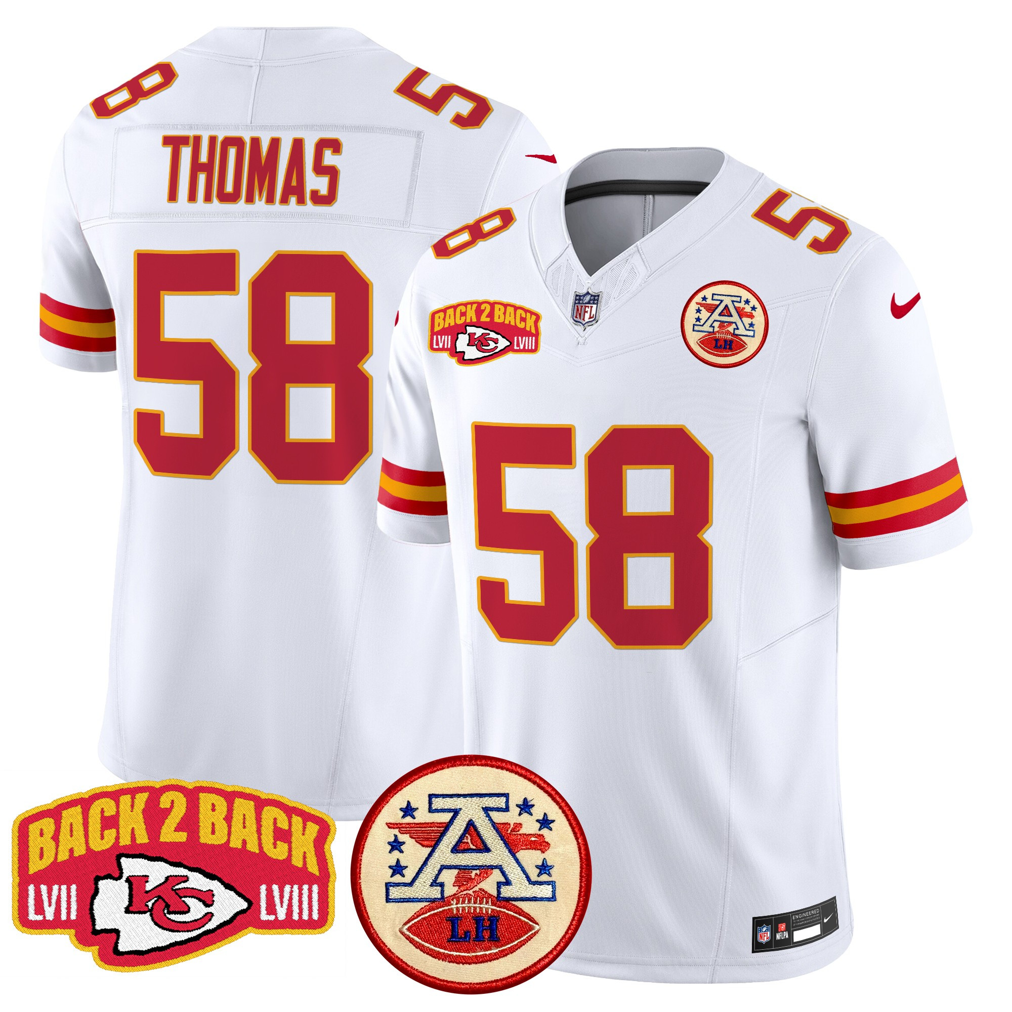 Men's Derrick Thomas Kansas City Chiefs Super Back 2 Back Patch Vapor Limited White Jersey - All Stitched