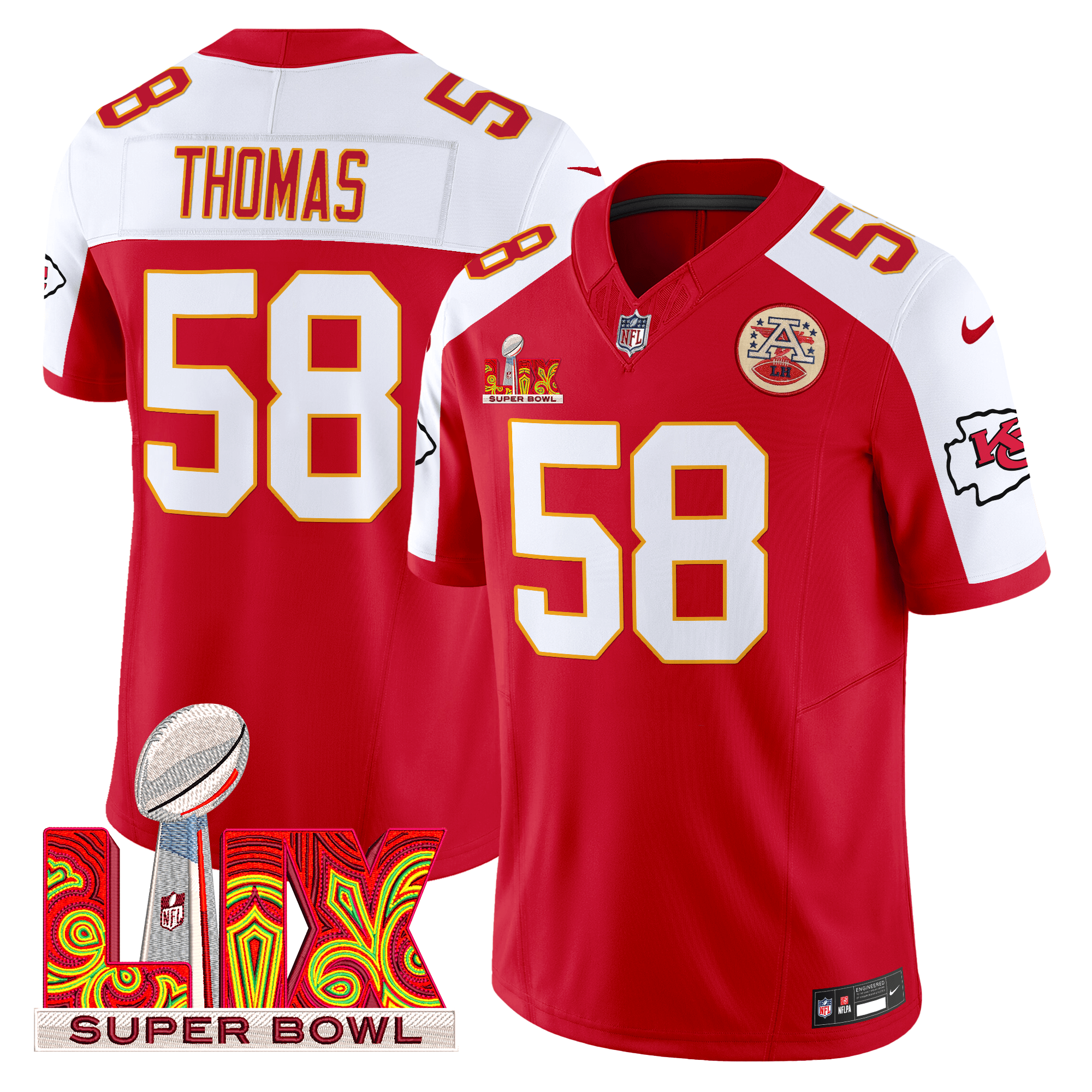 Men's Derrick Thomas Kansas City Chiefs Super Bowl LIX Patch Vapor Limited Red Alternate Jersey - All Stitched