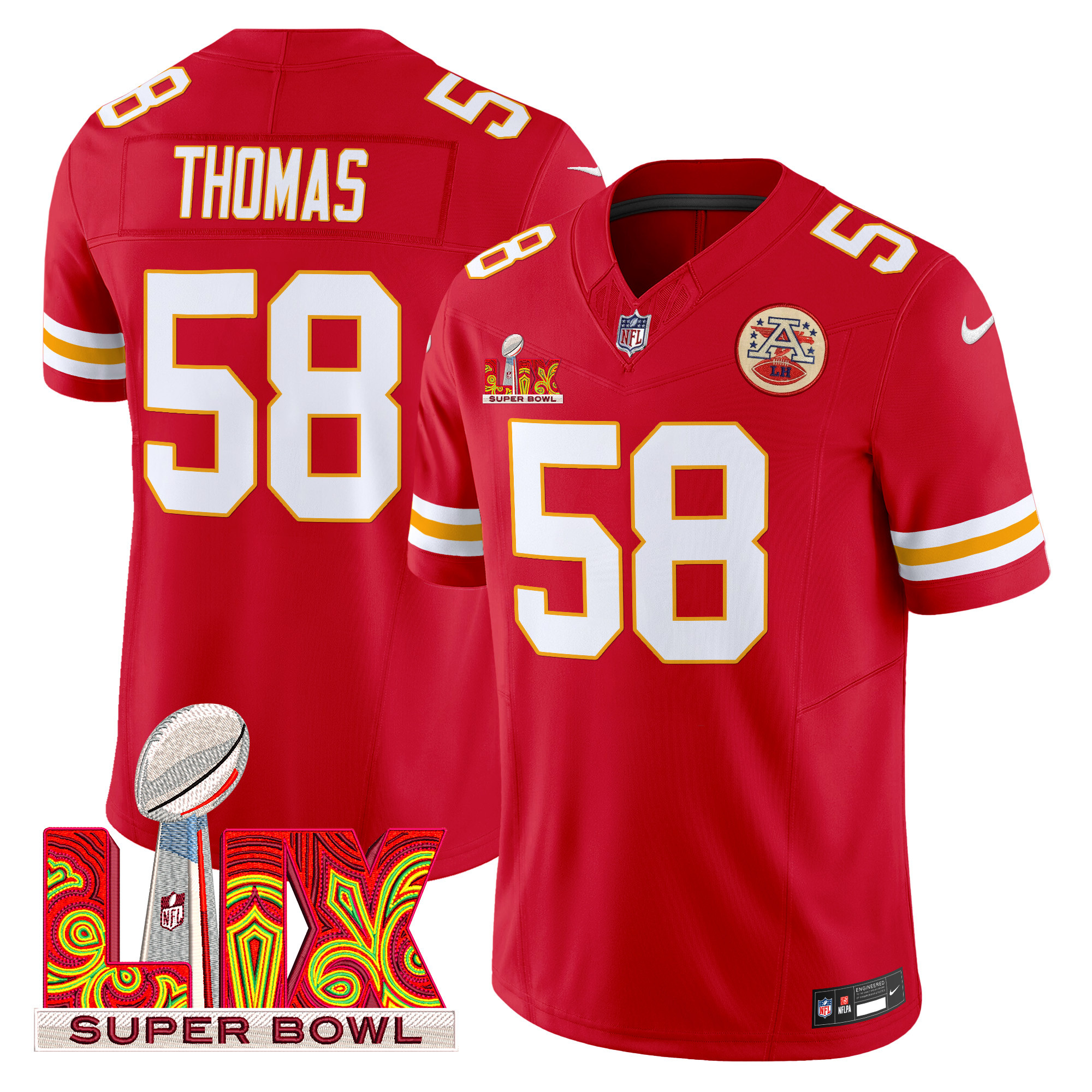 Men's Derrick Thomas Kansas City Chiefs Super Bowl LIX Patch Vapor Limited Red Jersey - All Stitched