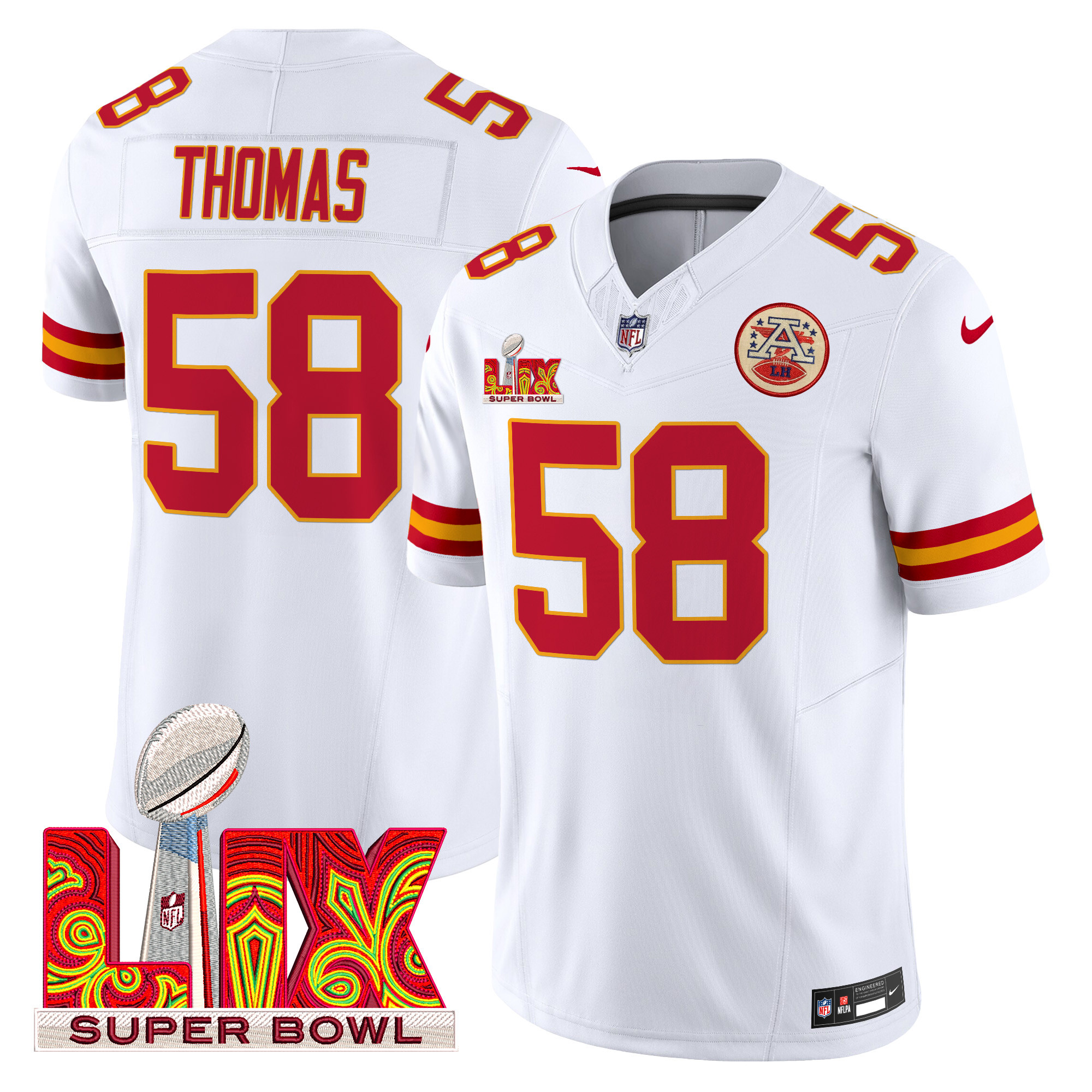 Men's Derrick Thomas Kansas City Chiefs Super Bowl LIX Patch Vapor Limited White Jersey - All Stitched