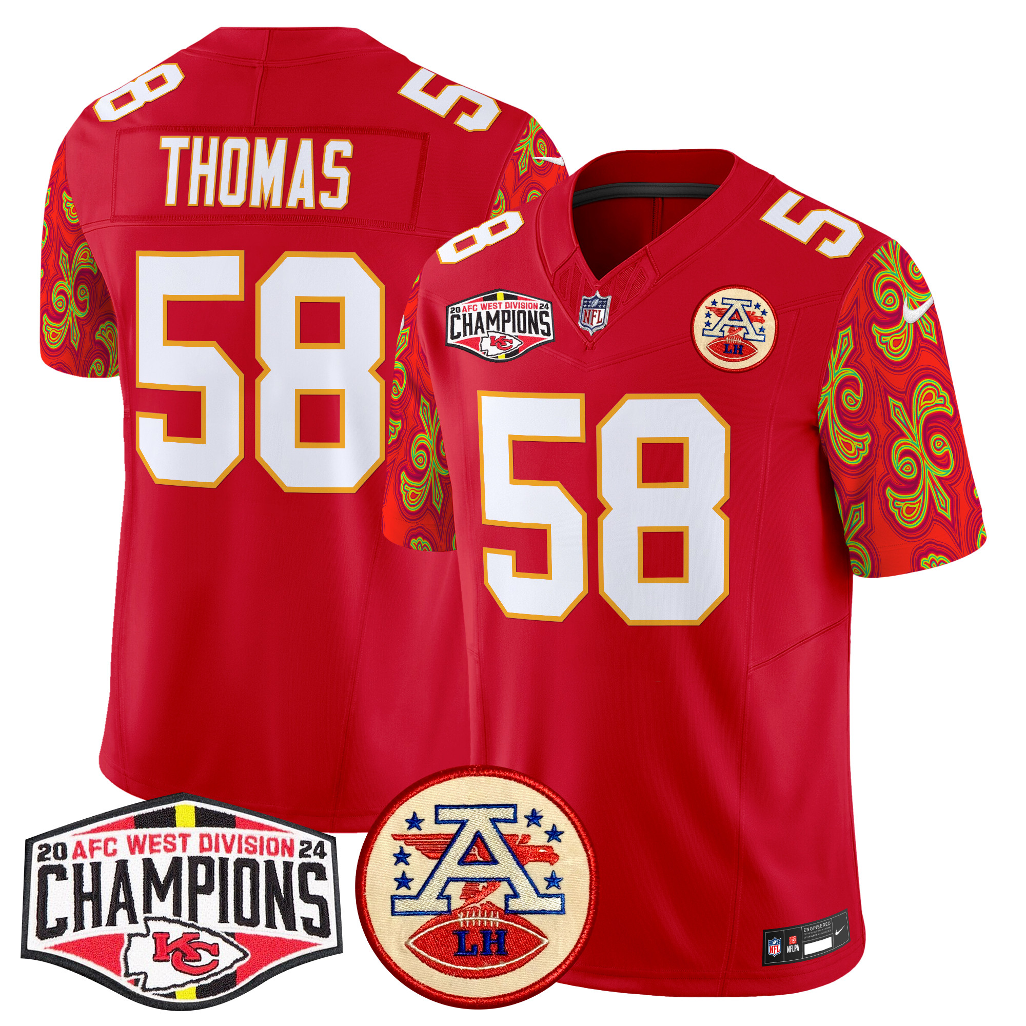 Men's Derrick Thomas Kansas City Chiefs Super Bowl LIX Style 2024 AFC West Division Champions Patch Vapor Limited Red Jersey - All Stitched