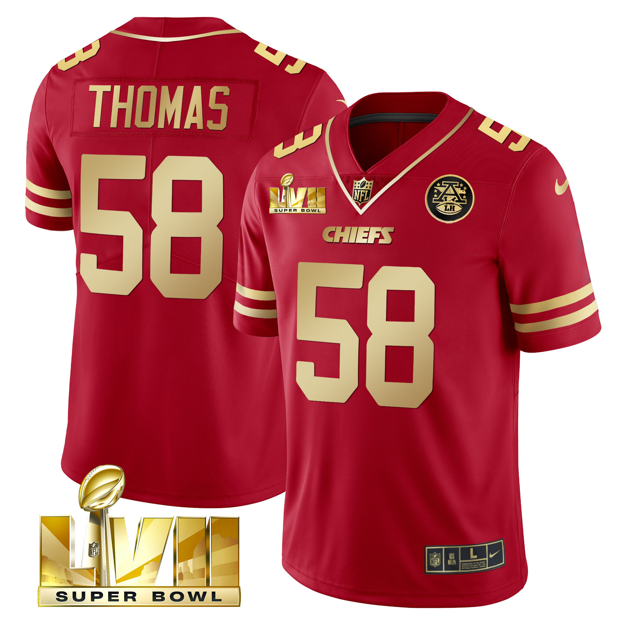 Men's Derrick Thomas Kansas City Chiefs Super Bowl LVII Gold Trim Vapor Red Gold Jersey - All Stitched