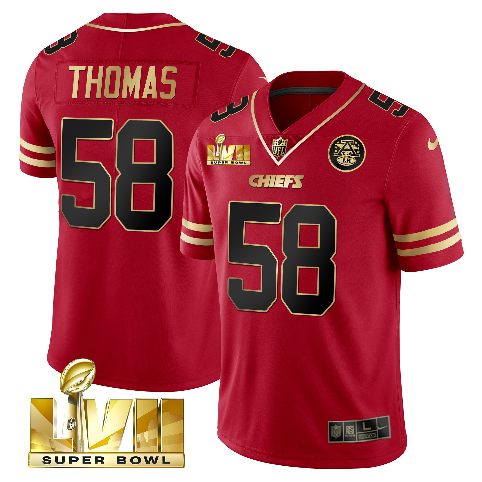 Men's Derrick Thomas Kansas City Chiefs Super Bowl LVII Red Gold Vapor Black Red Jersey V2 - All Stitched