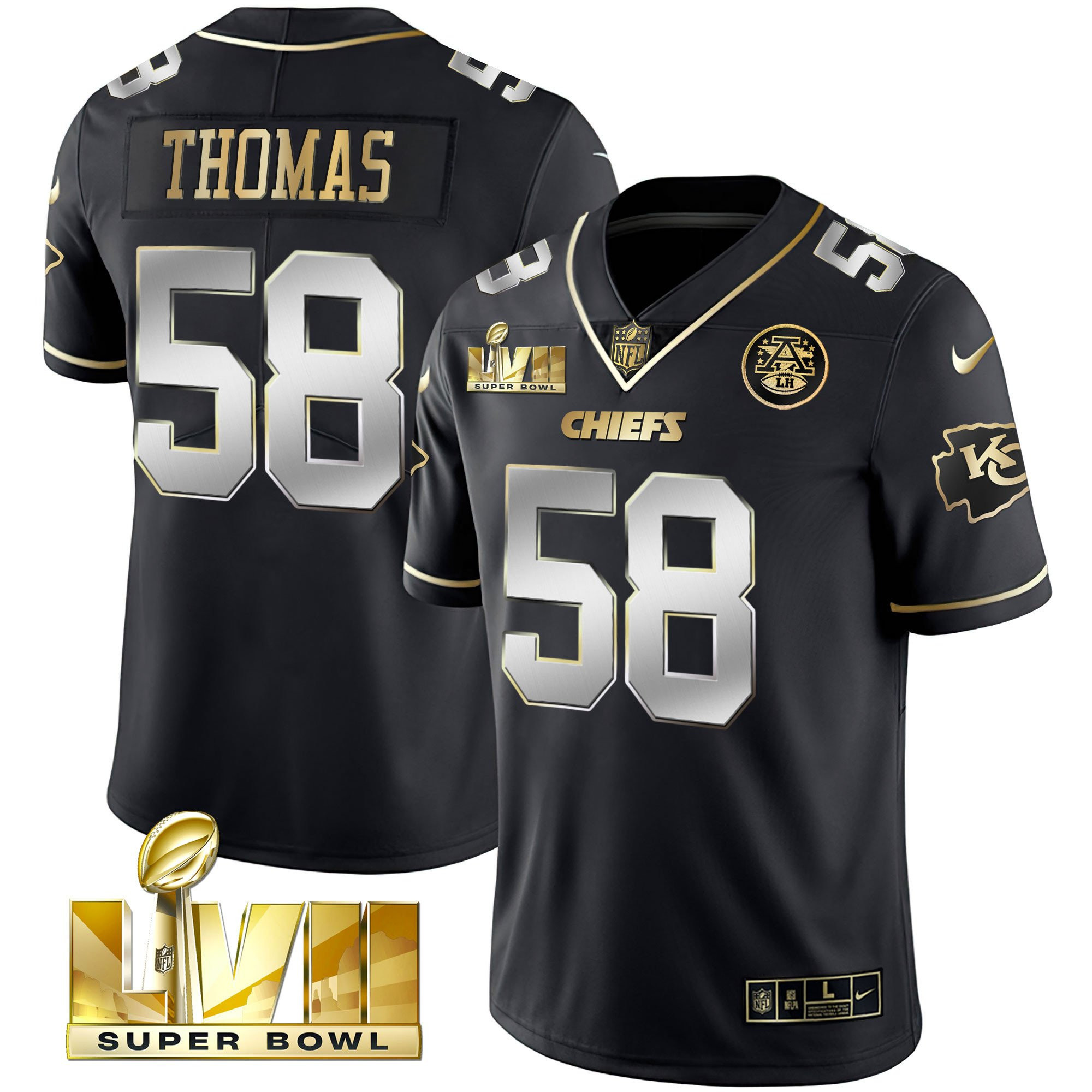 Men's Derrick Thomas Kansas City Chiefs Super Bowl Vapor Gold Black Limited Jersey V2- All Stitched