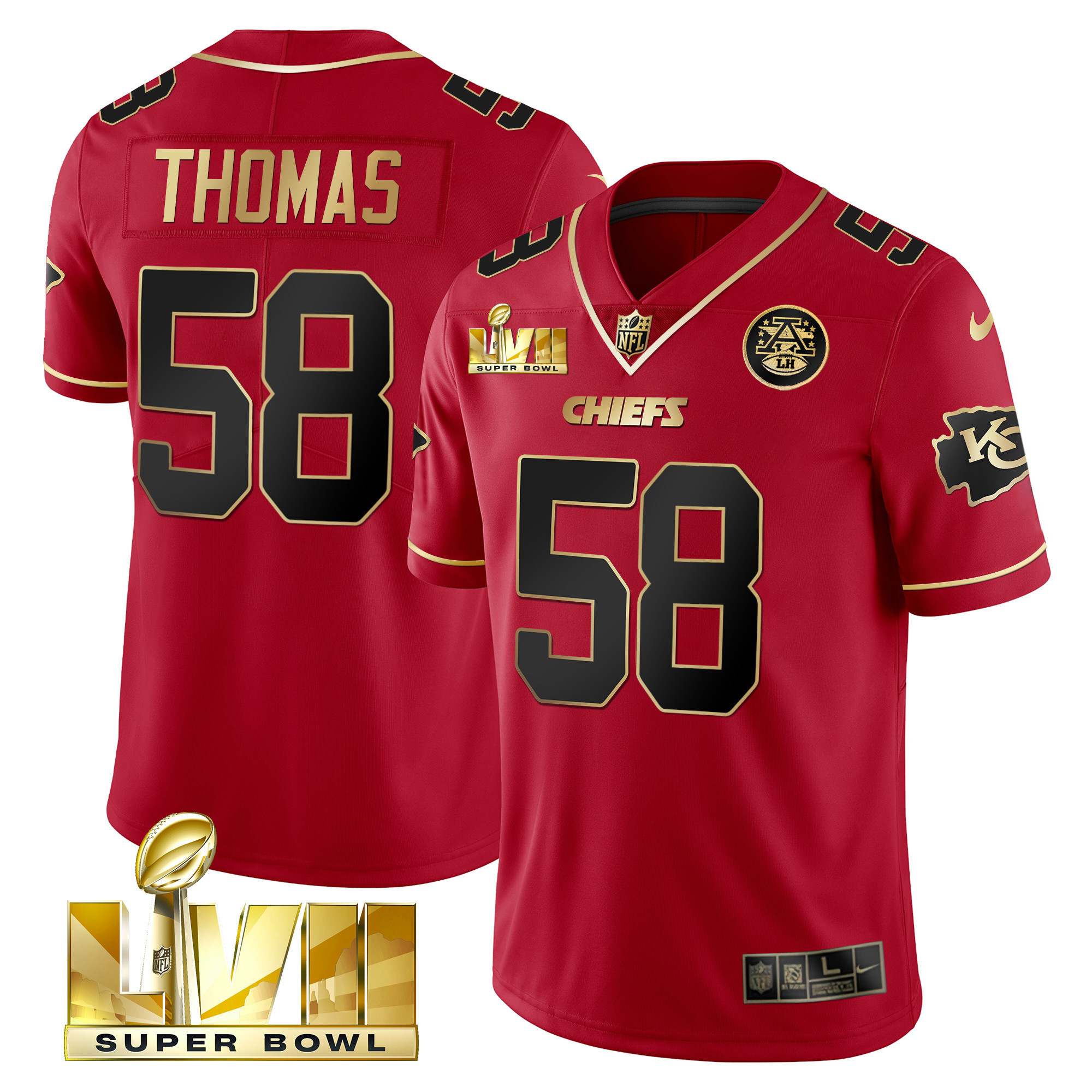 Men's Derrick Thomas Kansas City Chiefs Super Bowl Vapor Gold Red Gold Jersey V2- All Stitched