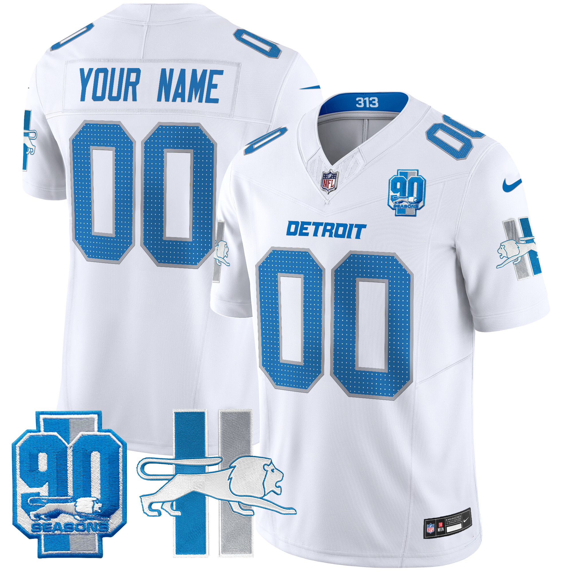 Men's Detroit Lions 1946 Throwback Vapor Limited Custom White Jersey - All Stitched