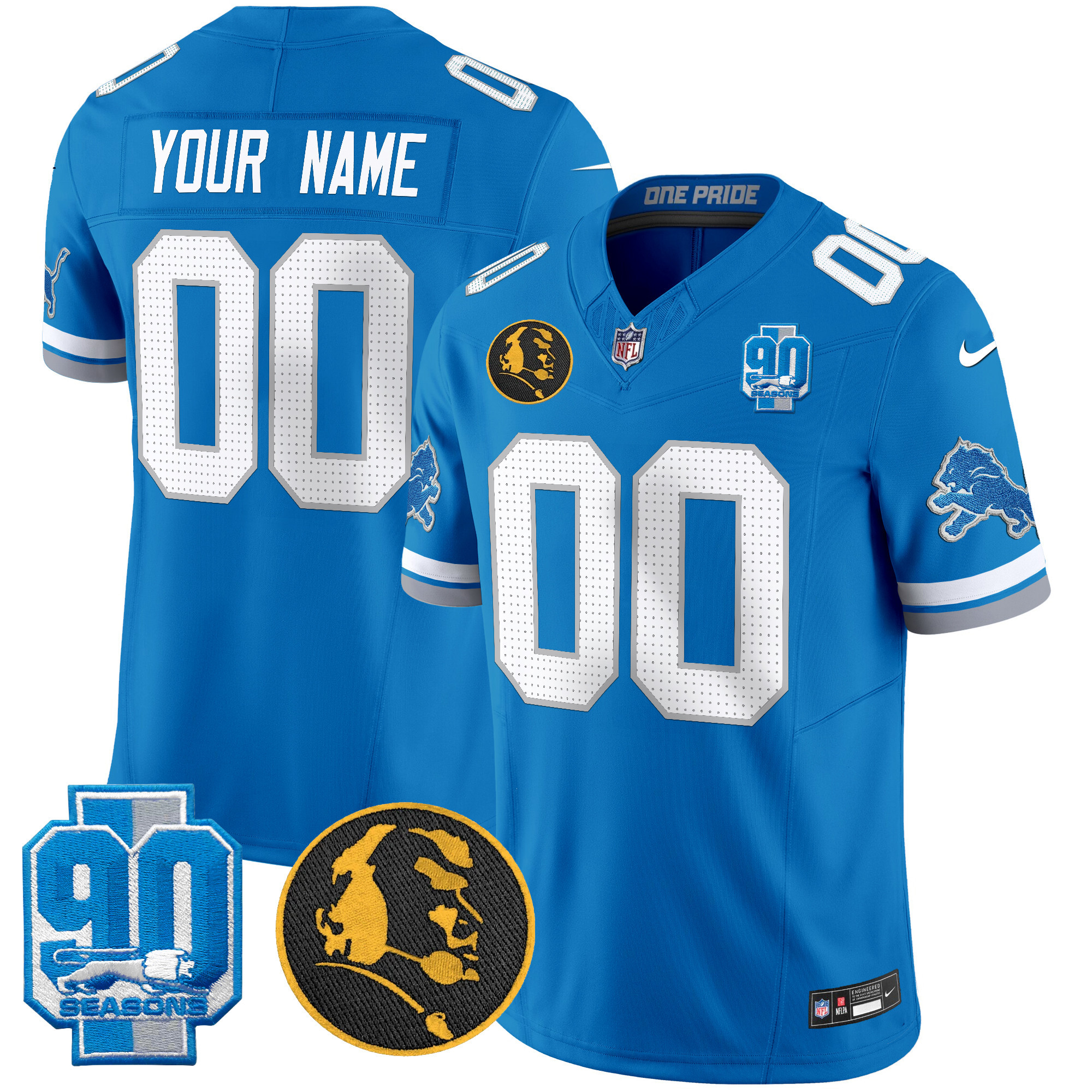 Men's Detroit Lions 2024 90th & John Madden Patch Vapor Limited Custom Blue Jersey - All Stitched