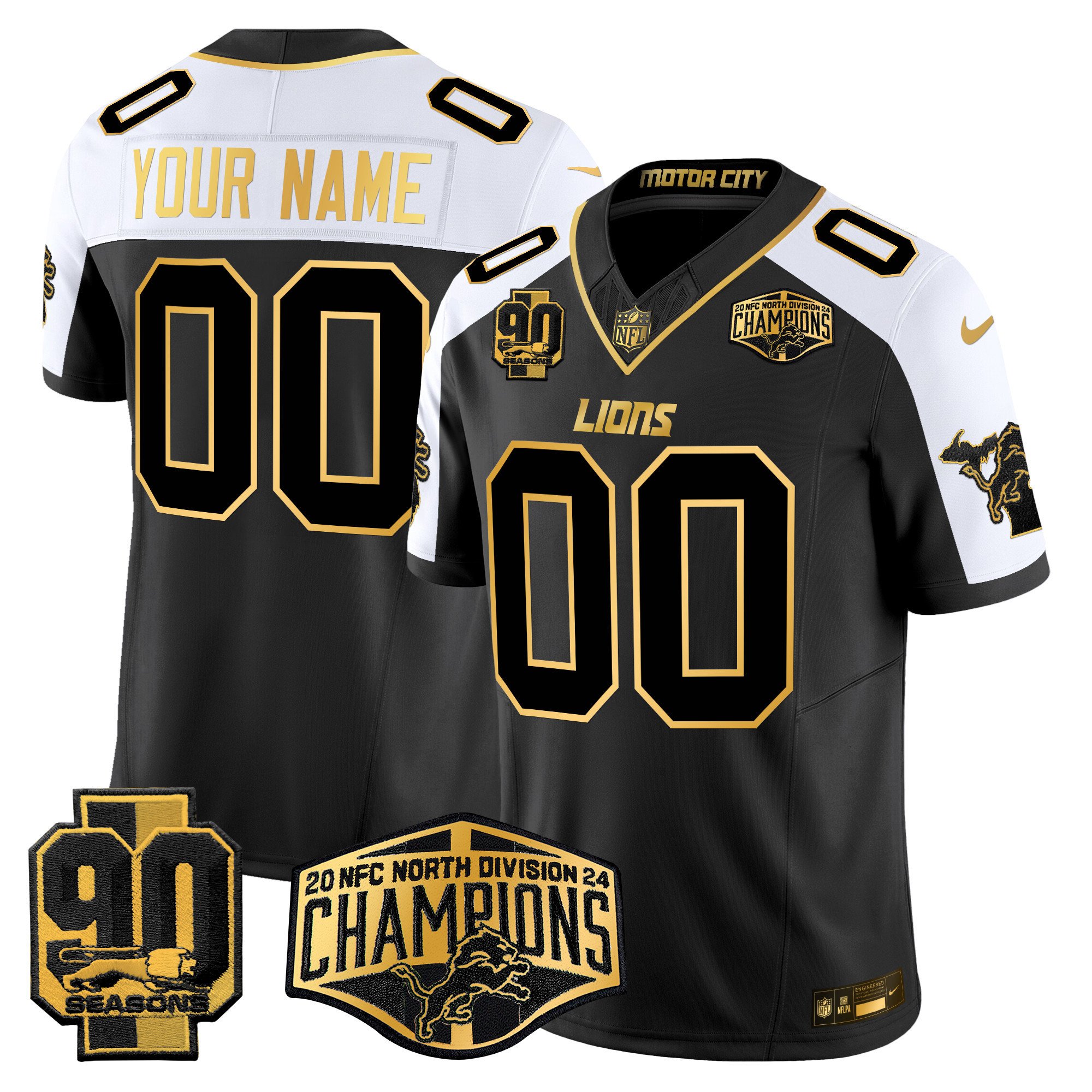 Men's Detroit Lions 2024 NFC North Division Champions Patch Gold Vapor Limited Custom Alternate Jersey - All Stitched