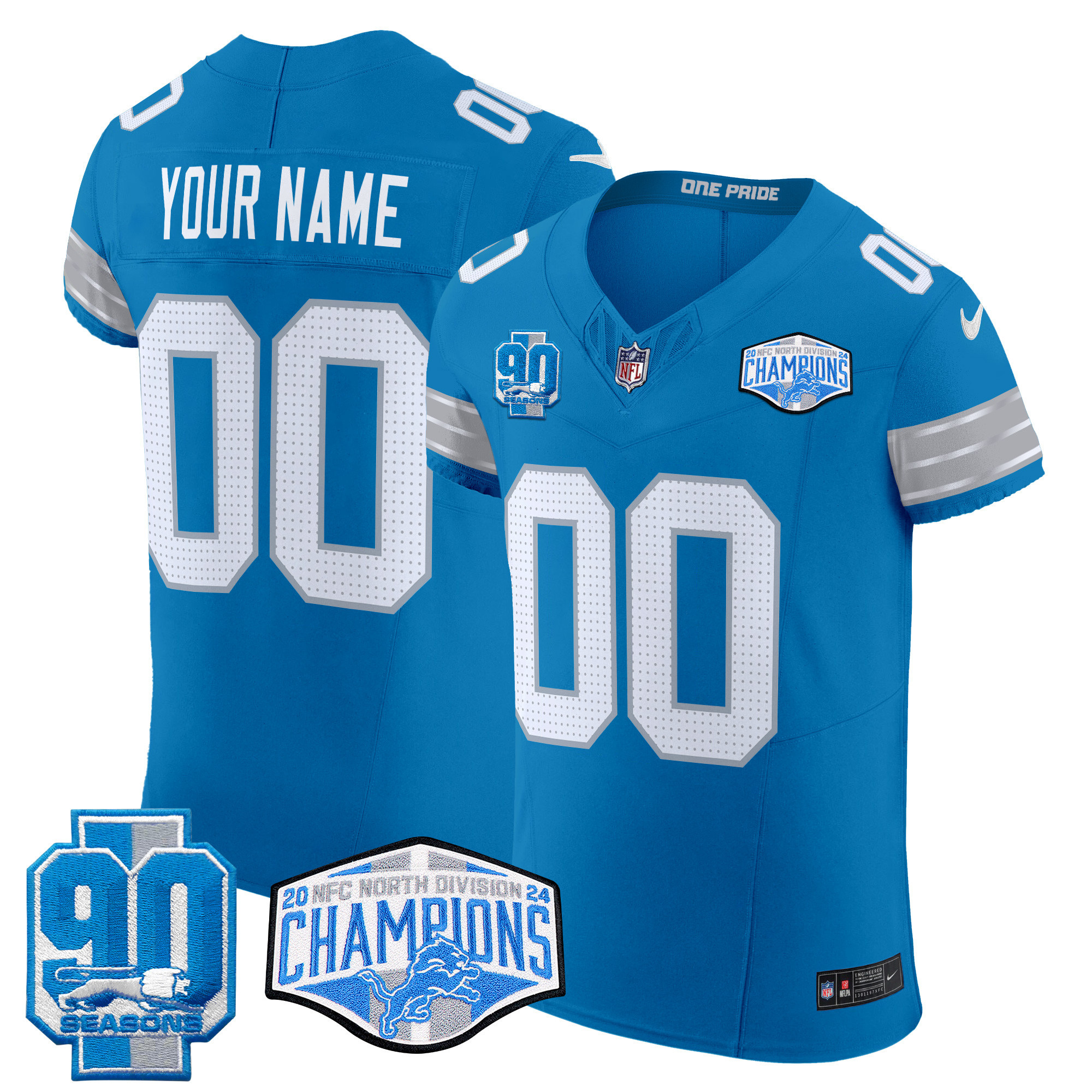 Men's Detroit Lions 2024 NFC North Division Champions Patch Vapor Elite Custom Blue Jersey - All Stitched