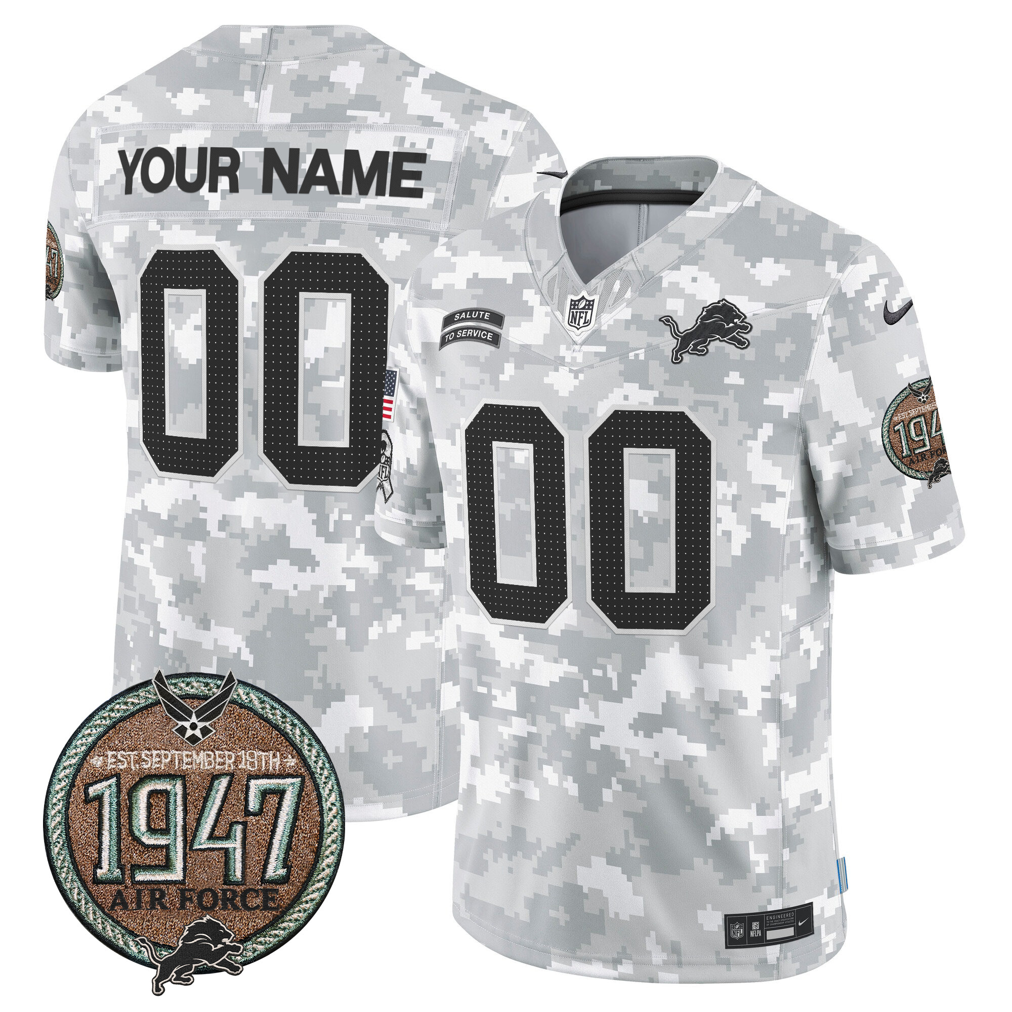 Men's Detroit Lions 2024 Salute to Service Establishment Year Patch Vapor Limited Custom Air Force Jersey - All Stitched