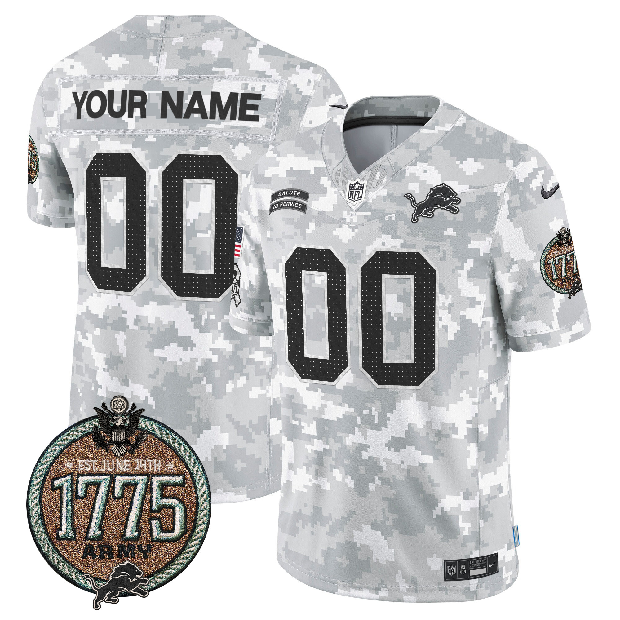 Men's Detroit Lions 2024 Salute to Service Establishment Year Patch Vapor Limited Custom Army Jersey - All Stitched
