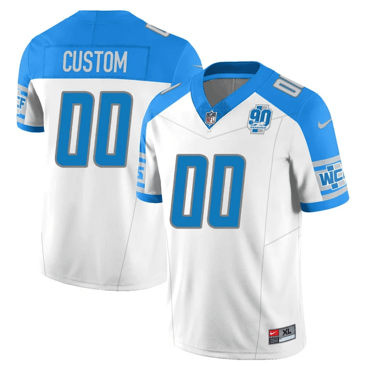 Men's Detroit Lions 90th Year Patch Vapor Custom Inverted Jersey - All Stitched 