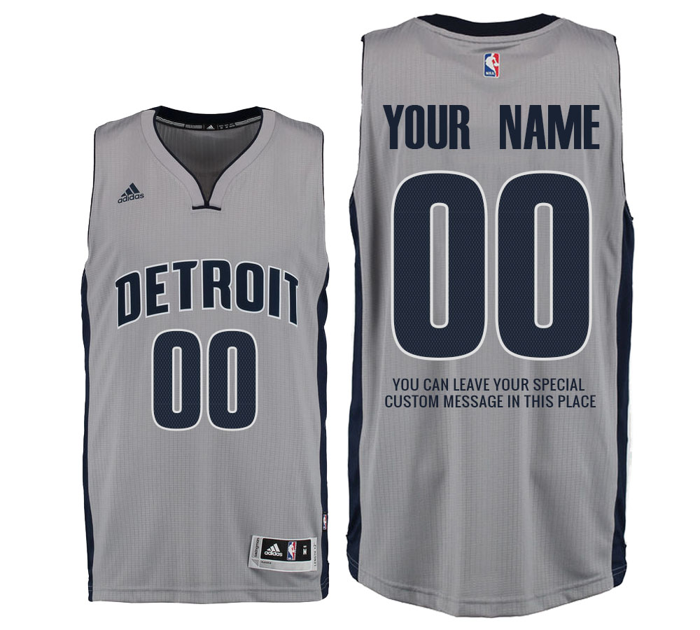 Mens Detroit Pistons Alternate Gray Custom Message Jersey