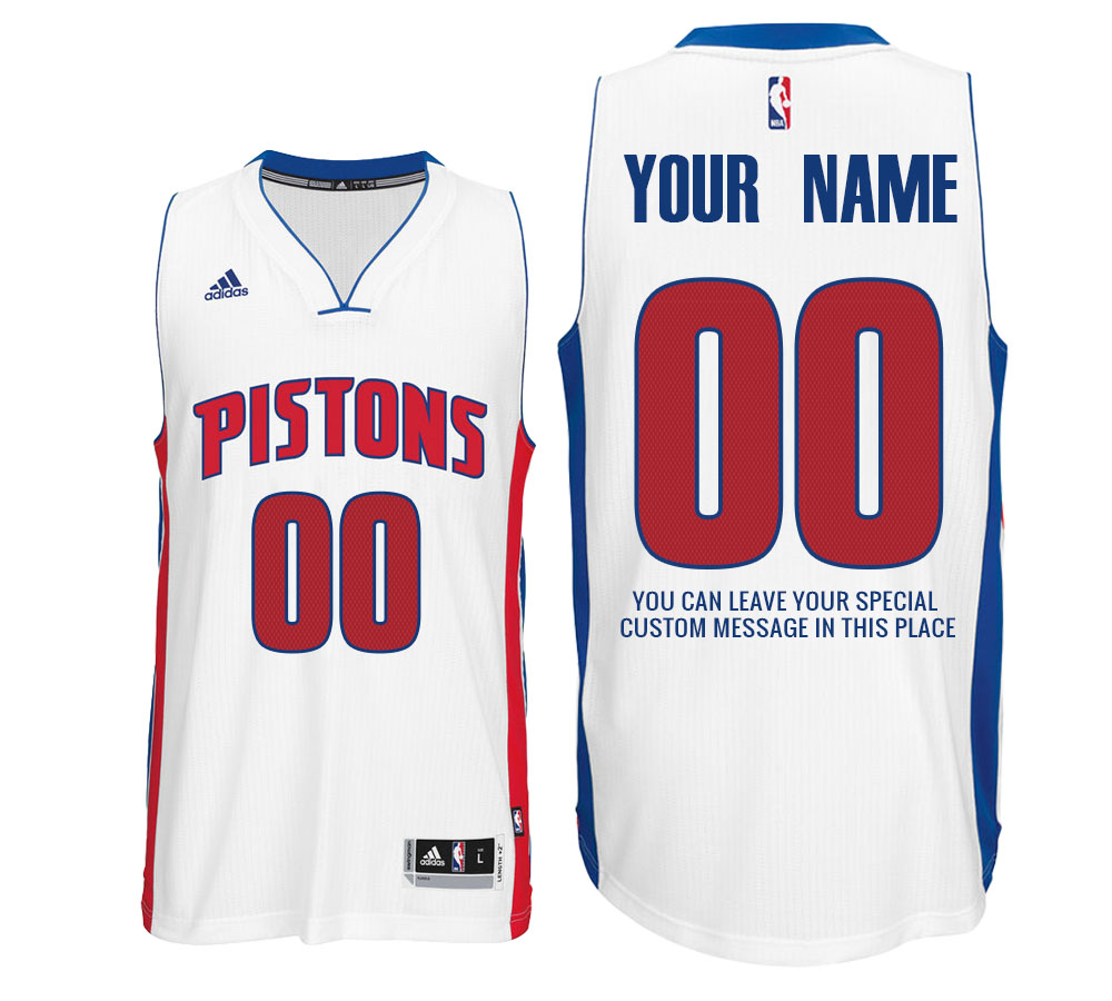 Mens Detroit Pistons Home White Custom Message Jersey
