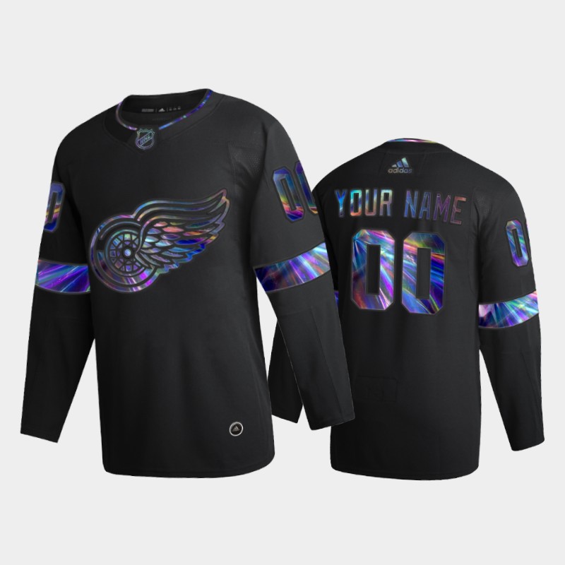 Men's Detroit Red Wings Custom #00 Iridescent Holographic Black Jersey