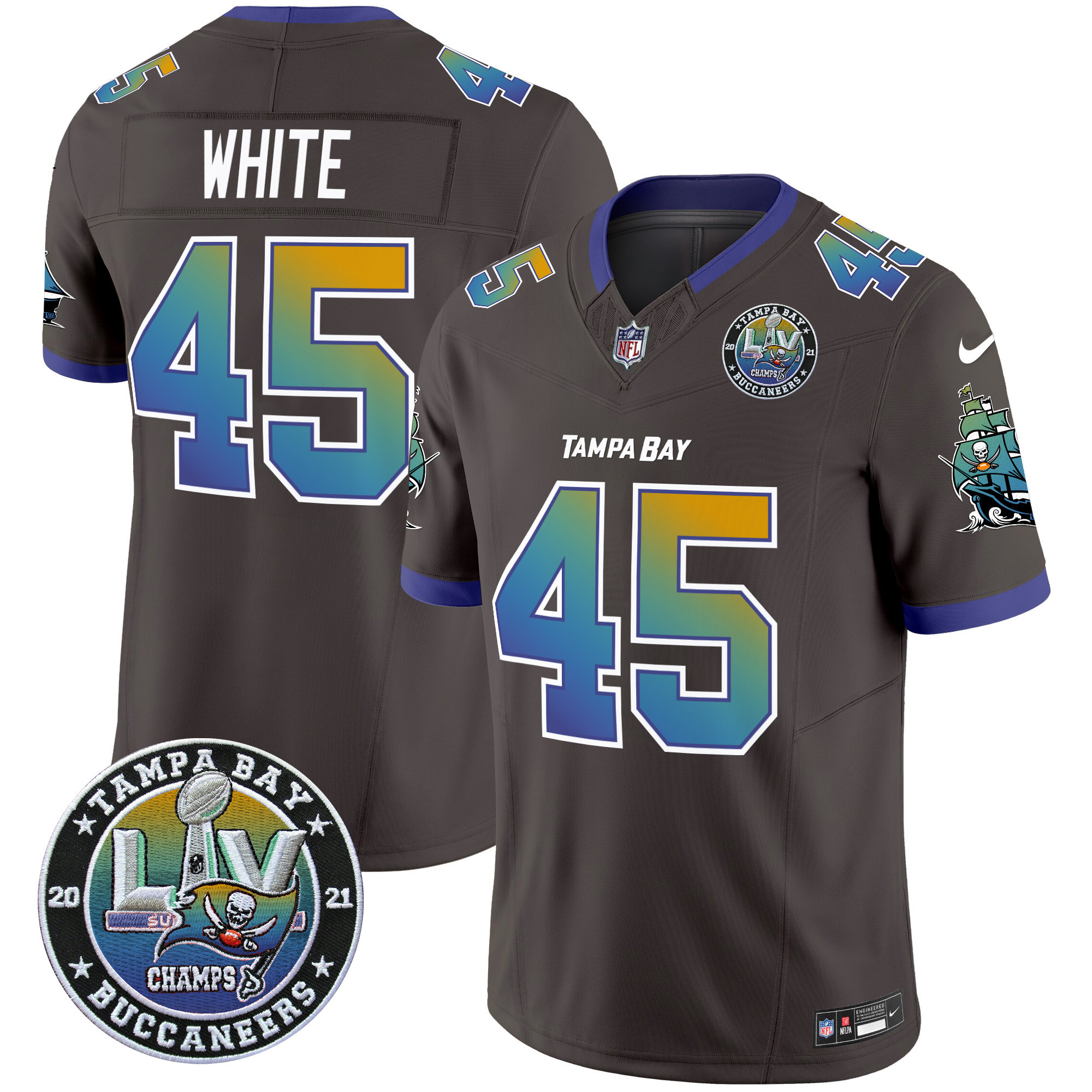 Men's Devin White Tampa Bay Buccaneers "Tampa City" Super Bowl LIV Patch Vapor Limited Pewter Jersey - All Stitched